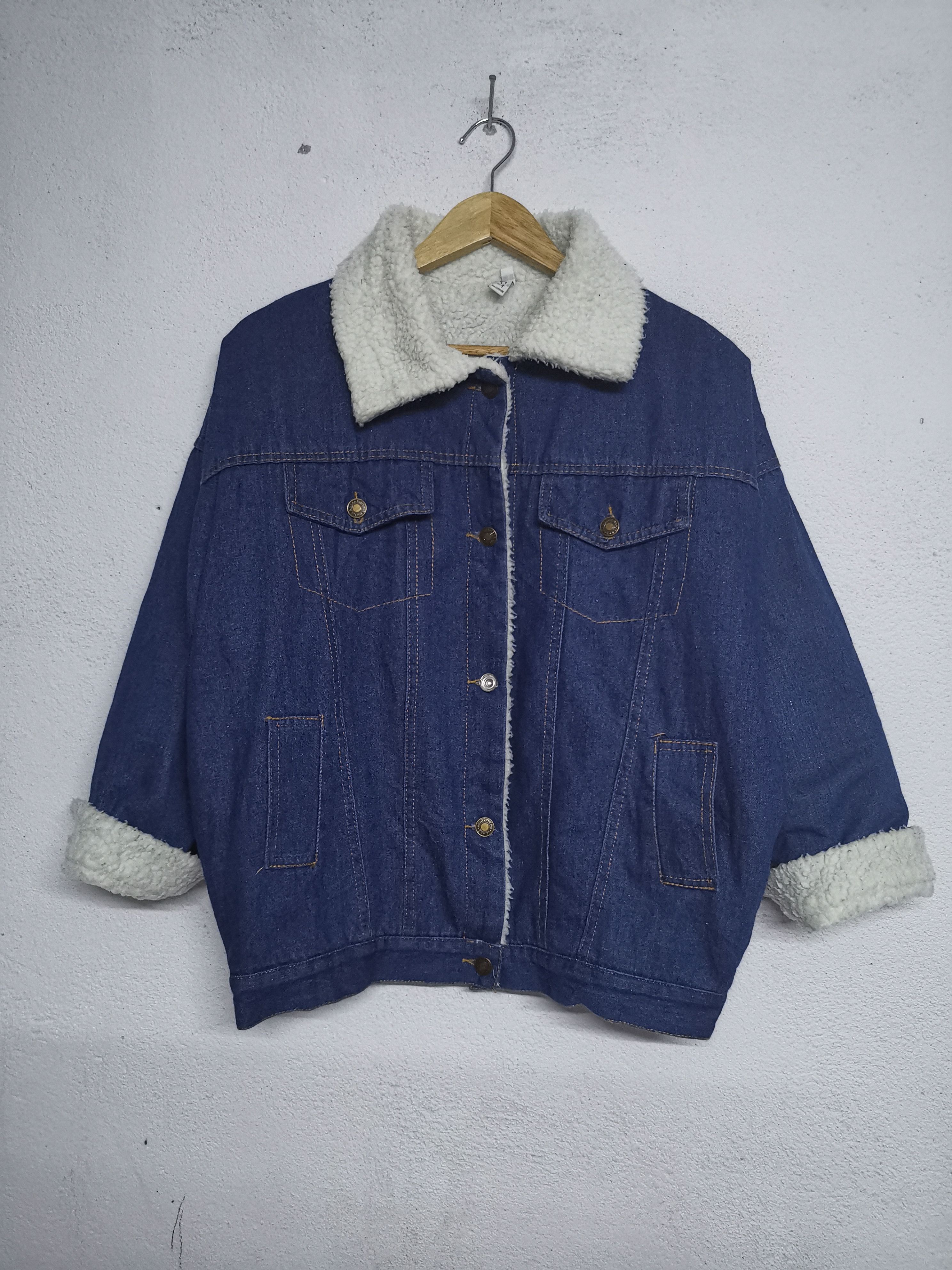 image of Designer Aolinn Sherpa Denim Jacket in Ty Grey, Men's (Size Small)