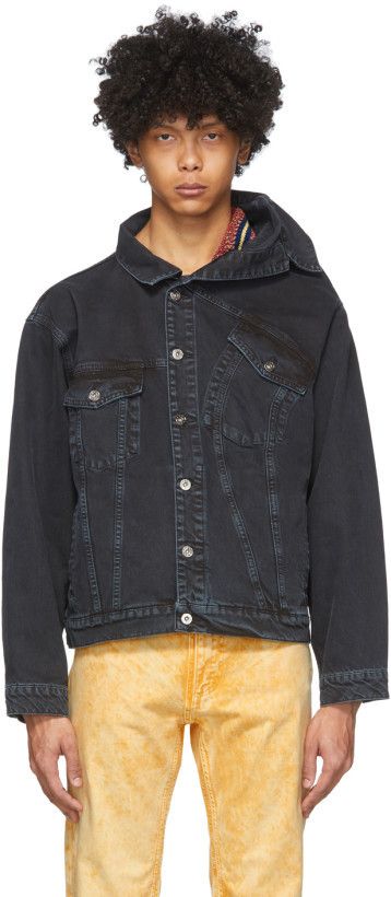 Y/Project Fp32 - Black Asymmetric Collar Denim Jacket Size US S / EU 44-46 / 1 - 1 Thumbnail
