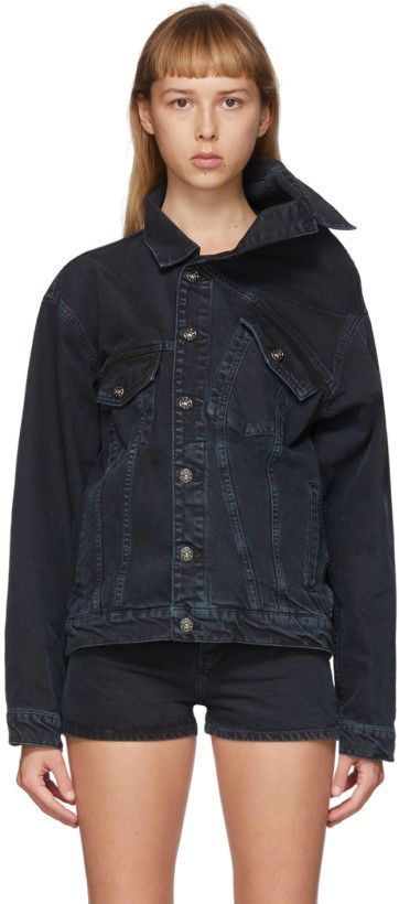 Y/Project Fp32 - Black Asymmetric Collar Denim Jacket Size US S / EU 44-46 / 1 - 5 Thumbnail