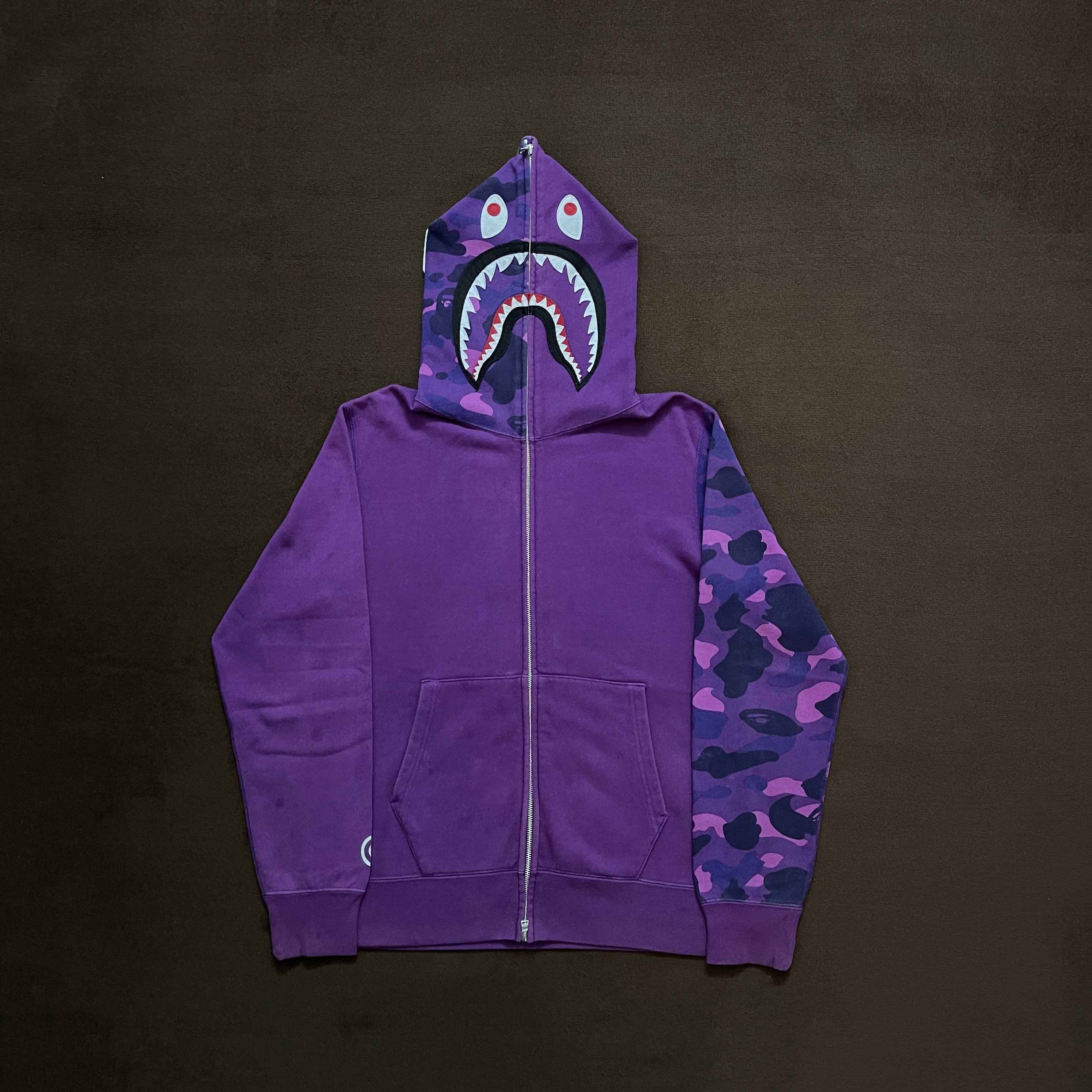 Bape Color Camo Tiger Shark Half Full Zip Hoodie (Purple/Orange