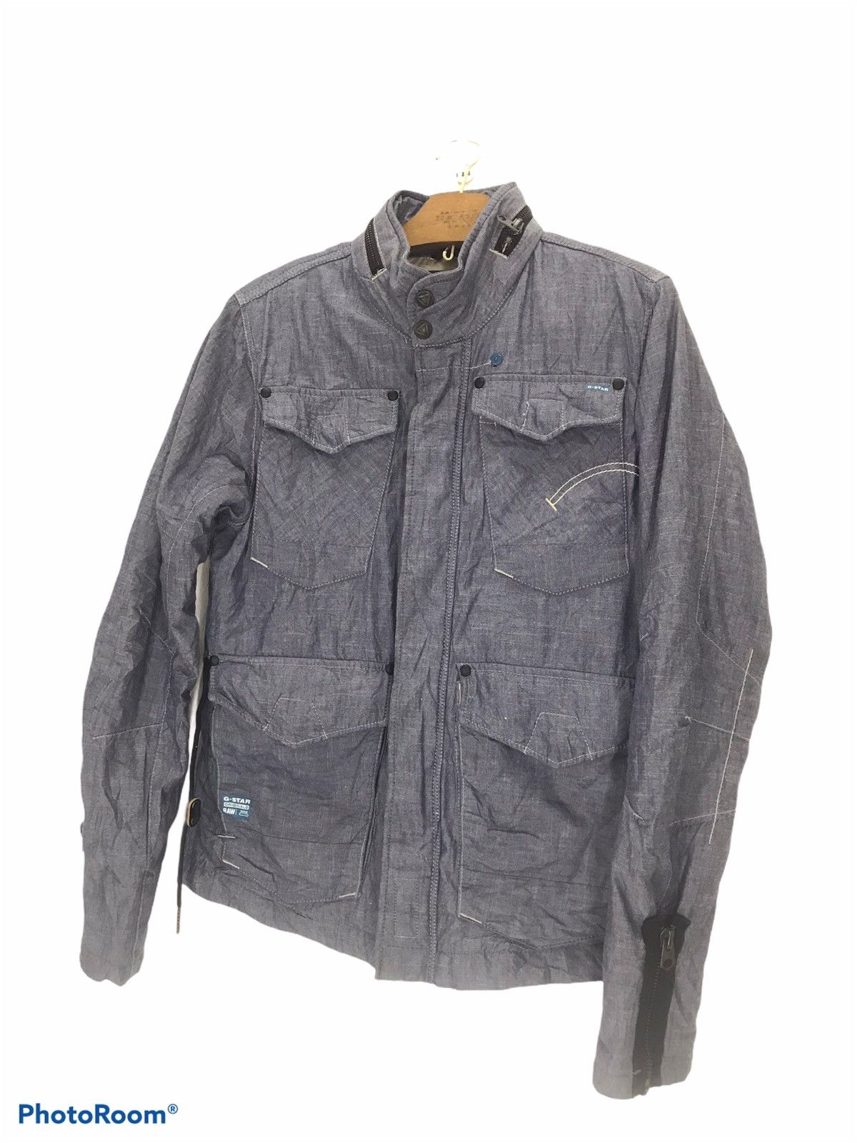 G star raw denim blue cargo puffer jacket