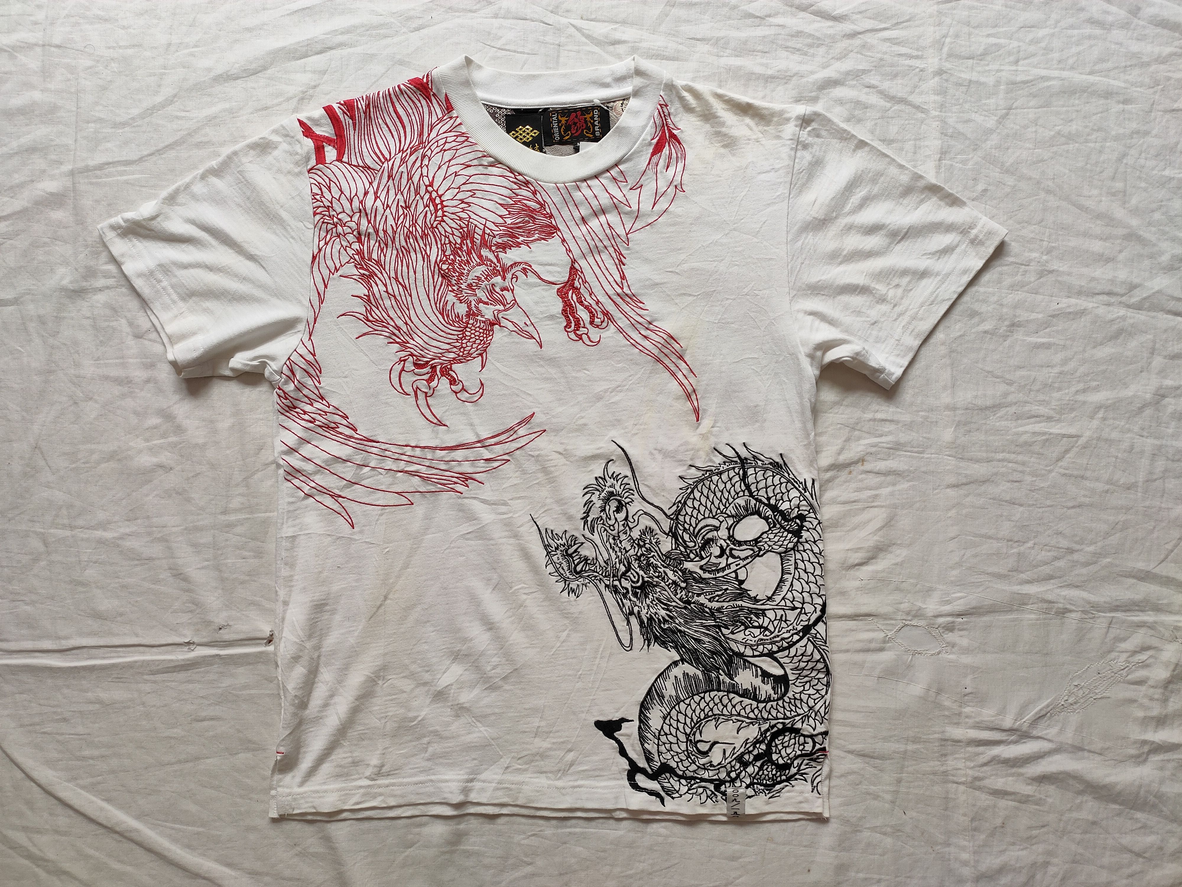 Karakuri Tamashii Sukajan Dragon & Eagle Embroidery Oriental Brand Tshirt Size US M / EU 48-50 / 2 - 1 Thumbnail