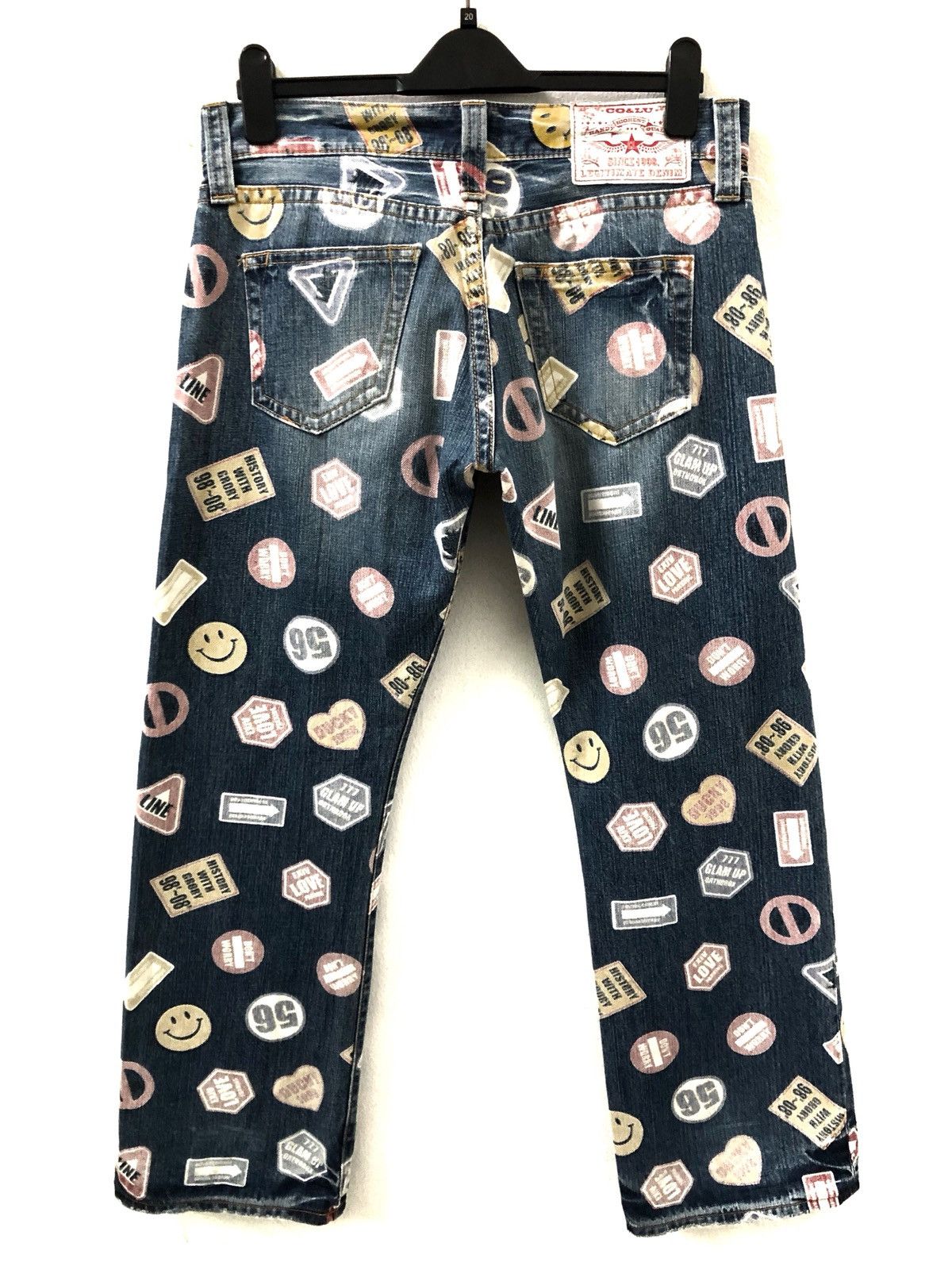 Designer Co & Lu Multiple Sign Print Smile Logo Denim Jeans Size US 30 / EU 46 - 13 Thumbnail