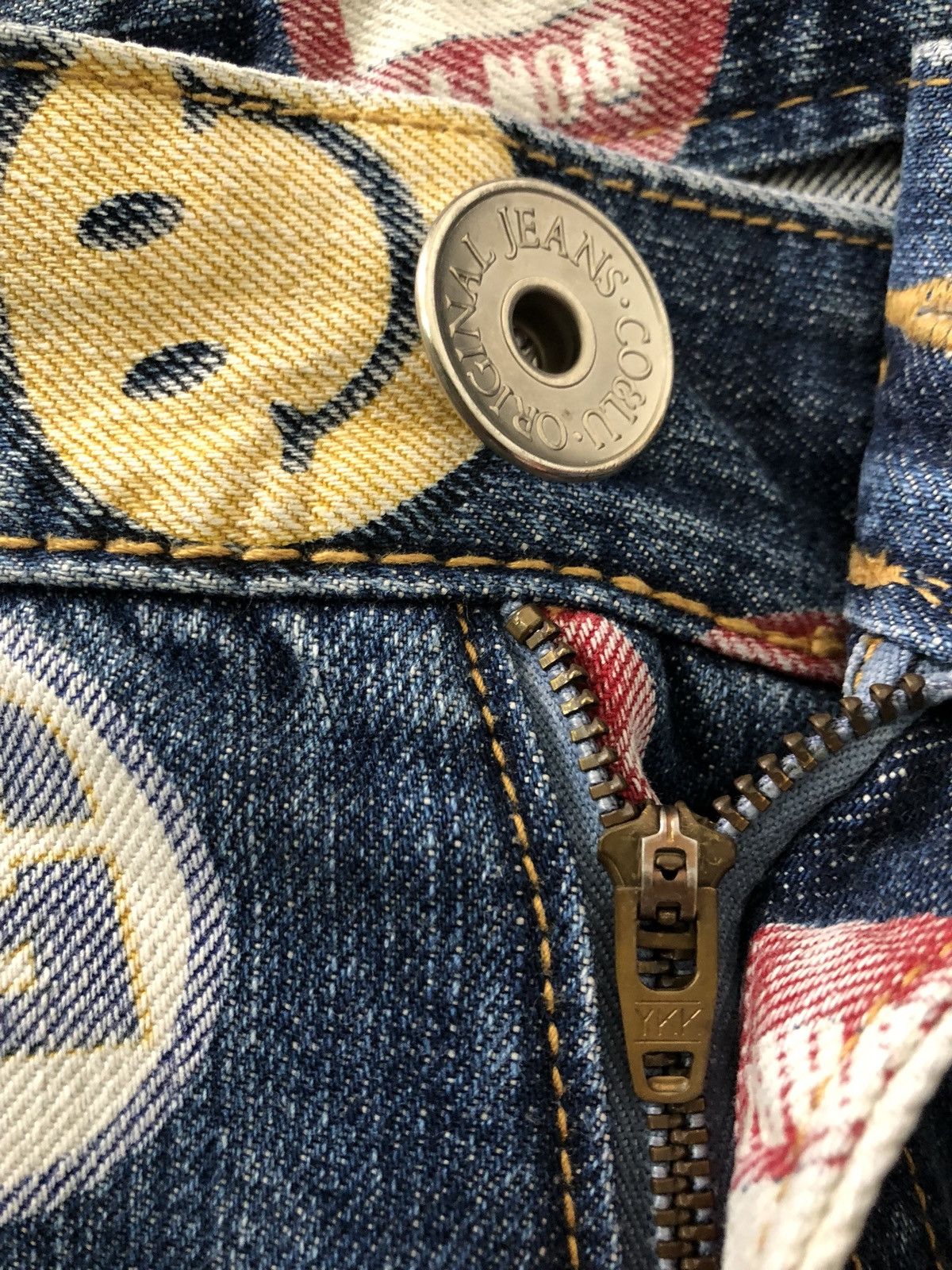 Designer Co & Lu Multiple Sign Print Smile Logo Denim Jeans Size US 30 / EU 46 - 11 Thumbnail