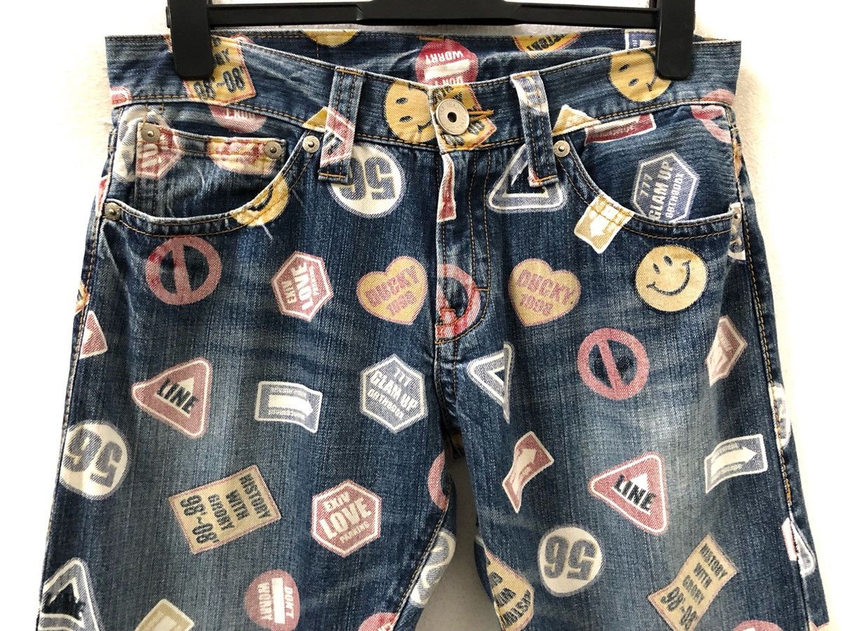 Designer Co & Lu Multiple Sign Print Smile Logo Denim Jeans Size US 30 / EU 46 - 7 Thumbnail