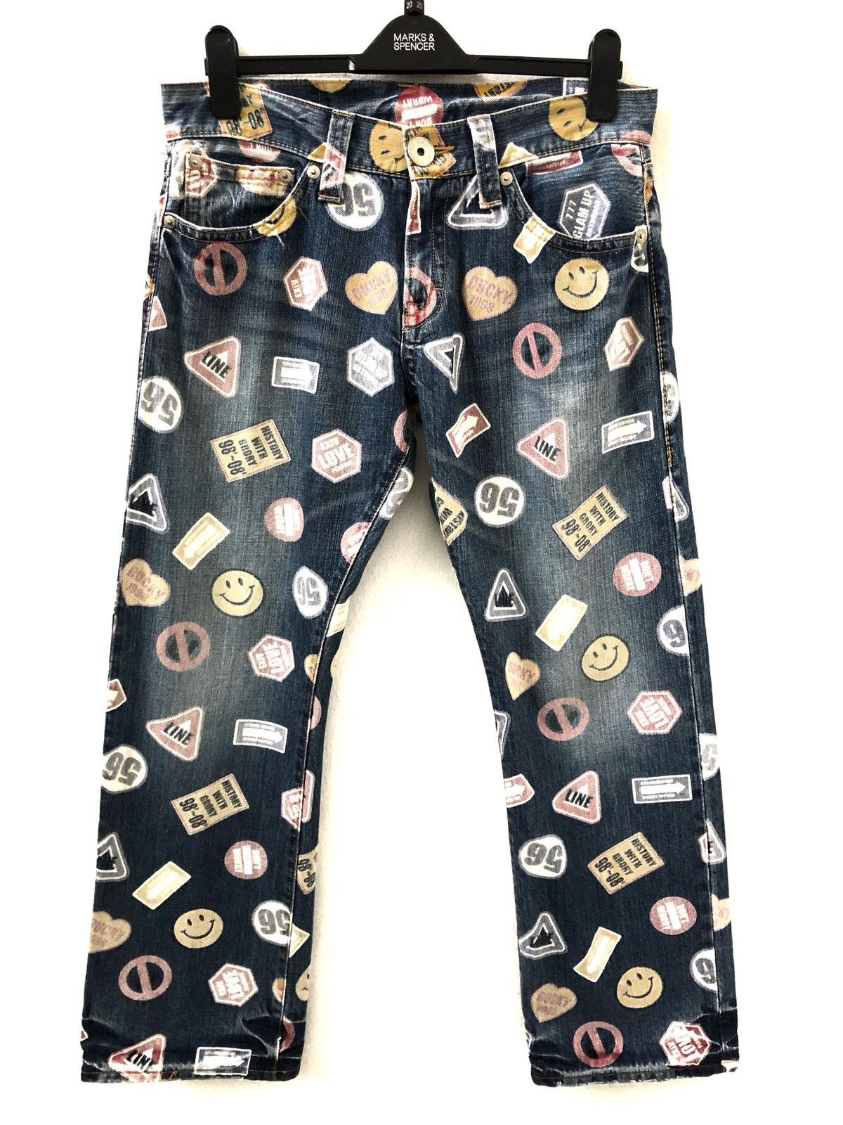 Designer Co & Lu Multiple Sign Print Smile Logo Denim Jeans Size US 30 / EU 46 - 6 Thumbnail