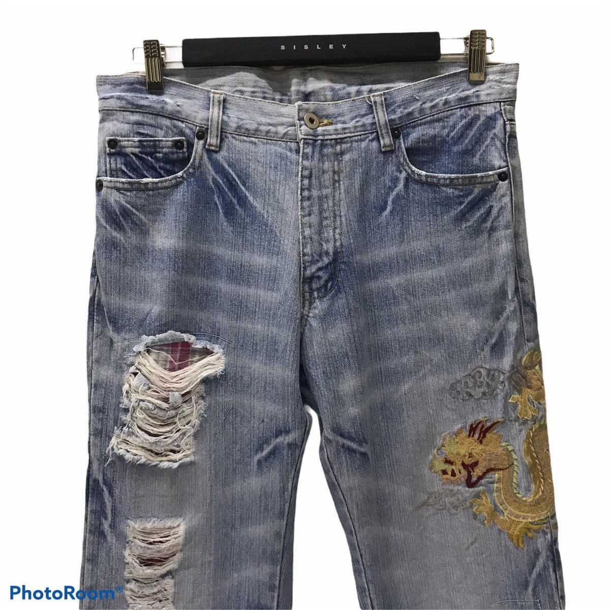 Karakuri Tamashii Japanese Sukajan Dragon Distressed Denim embroidery Jeans Size US 33 - 2 Thumbnail