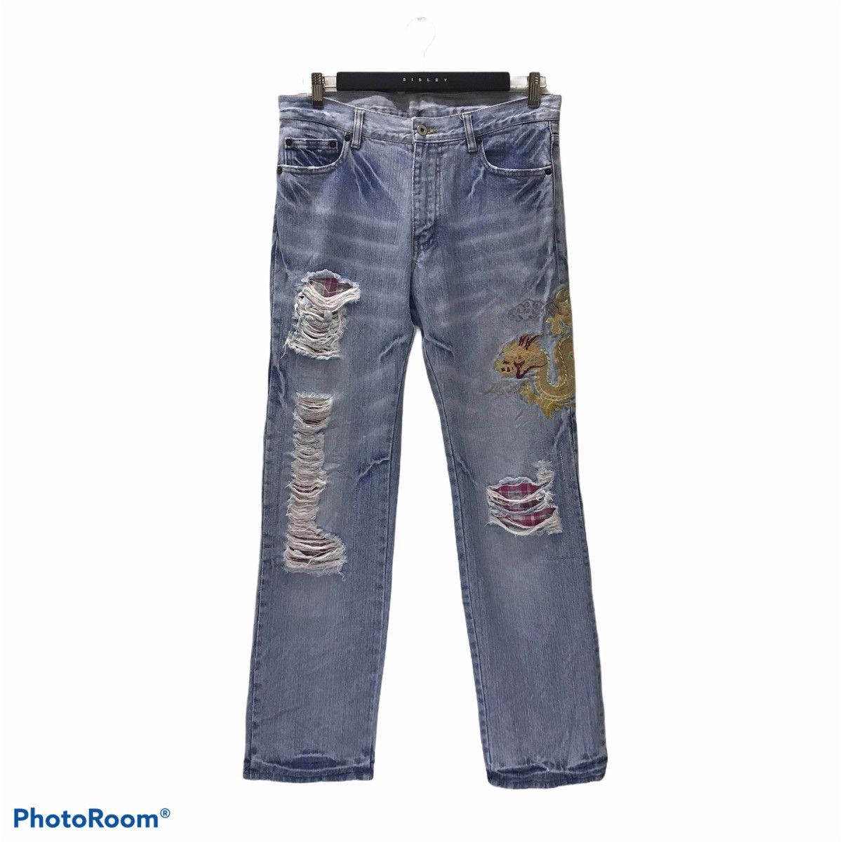 Karakuri Tamashii Japanese Sukajan Dragon Distressed Denim embroidery Jeans Size US 33 - 1 Thumbnail