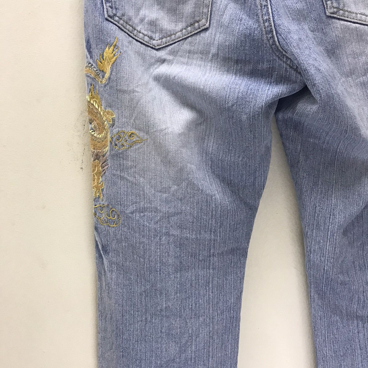 Karakuri Tamashii Japanese Sukajan Dragon Distressed Denim embroidery Jeans Size US 33 - 12 Thumbnail
