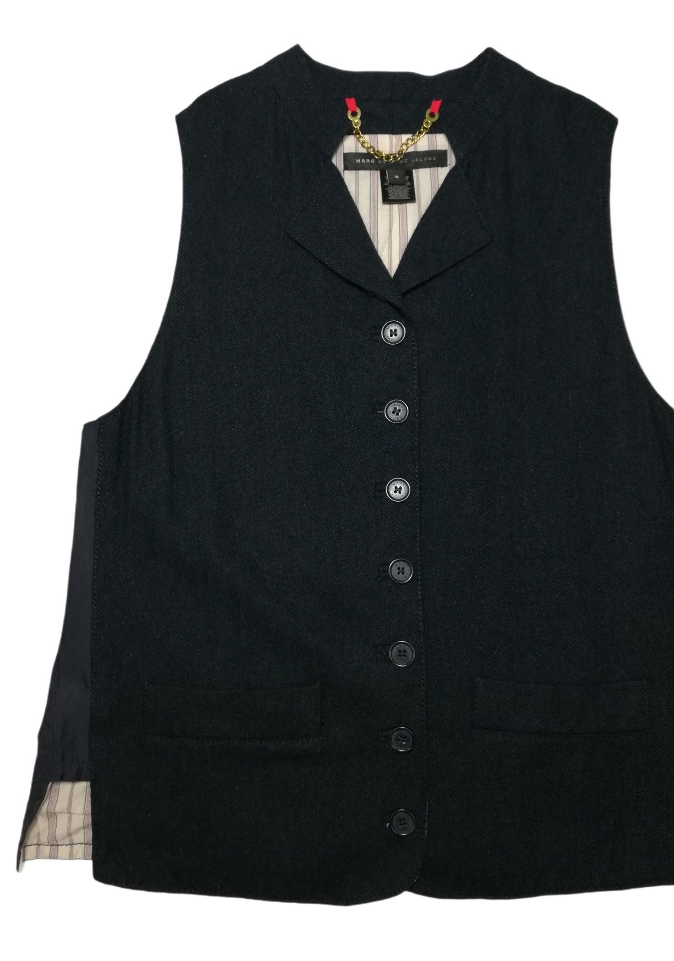 Marc Jacobs 🔥DOPE RARE Marc Jacobs Wool Herringbone Lined Stripe Vest Size US S / EU 44-46 / 1 - 3 Thumbnail