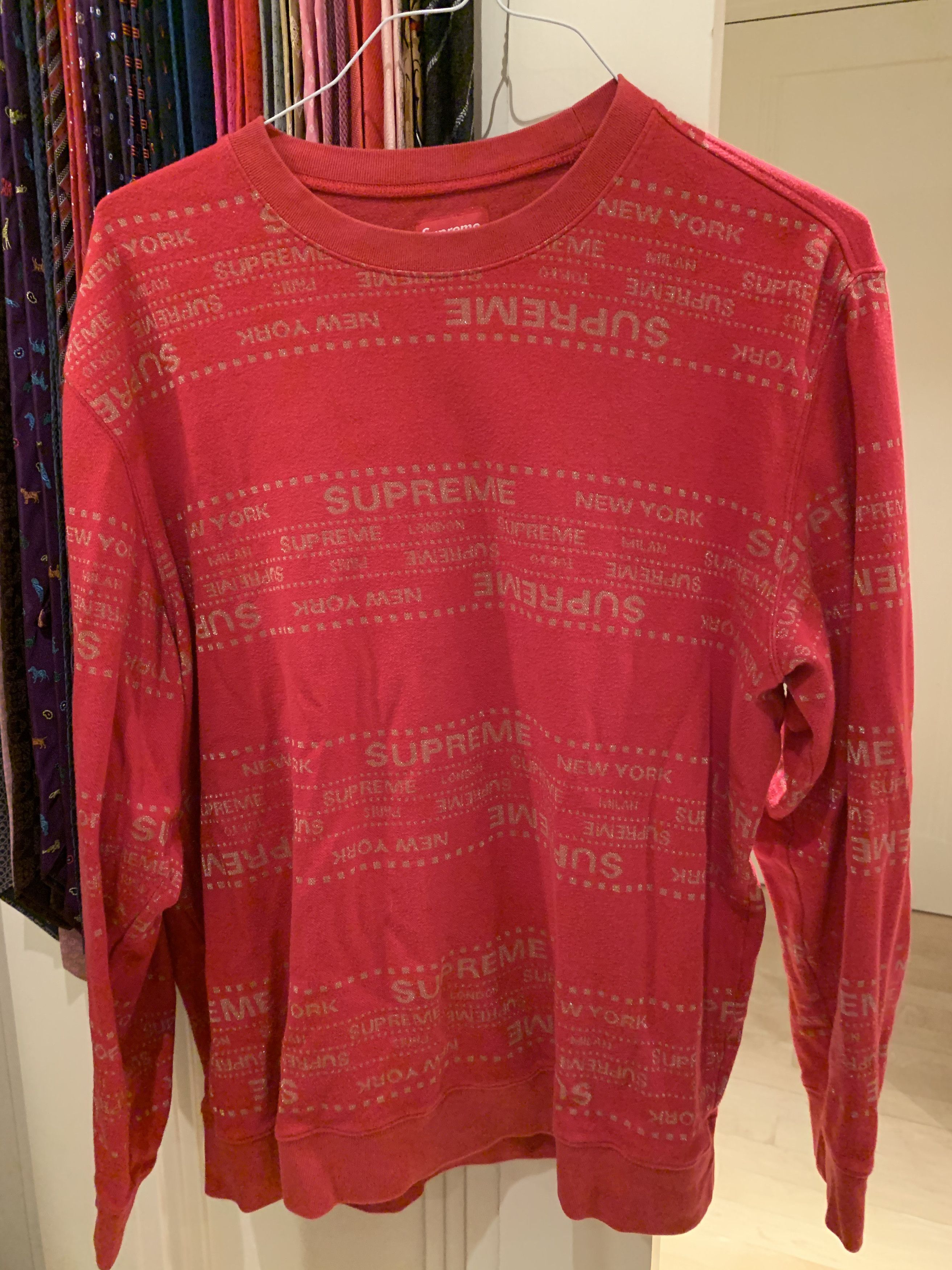 image of Supreme Metallic Jacquard Crewneck Red, Men's (Size XL)