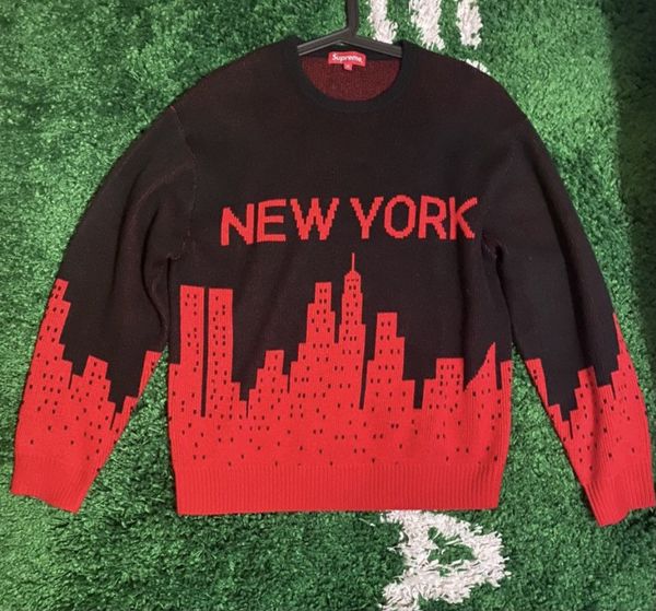 Supreme Supreme New York Sweater Black/Red SS20 | Grailed