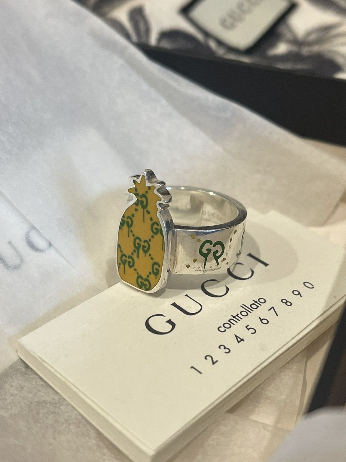 Gucci Gucci Ghost Pineapple Ring in Silver and Enamel Grailed