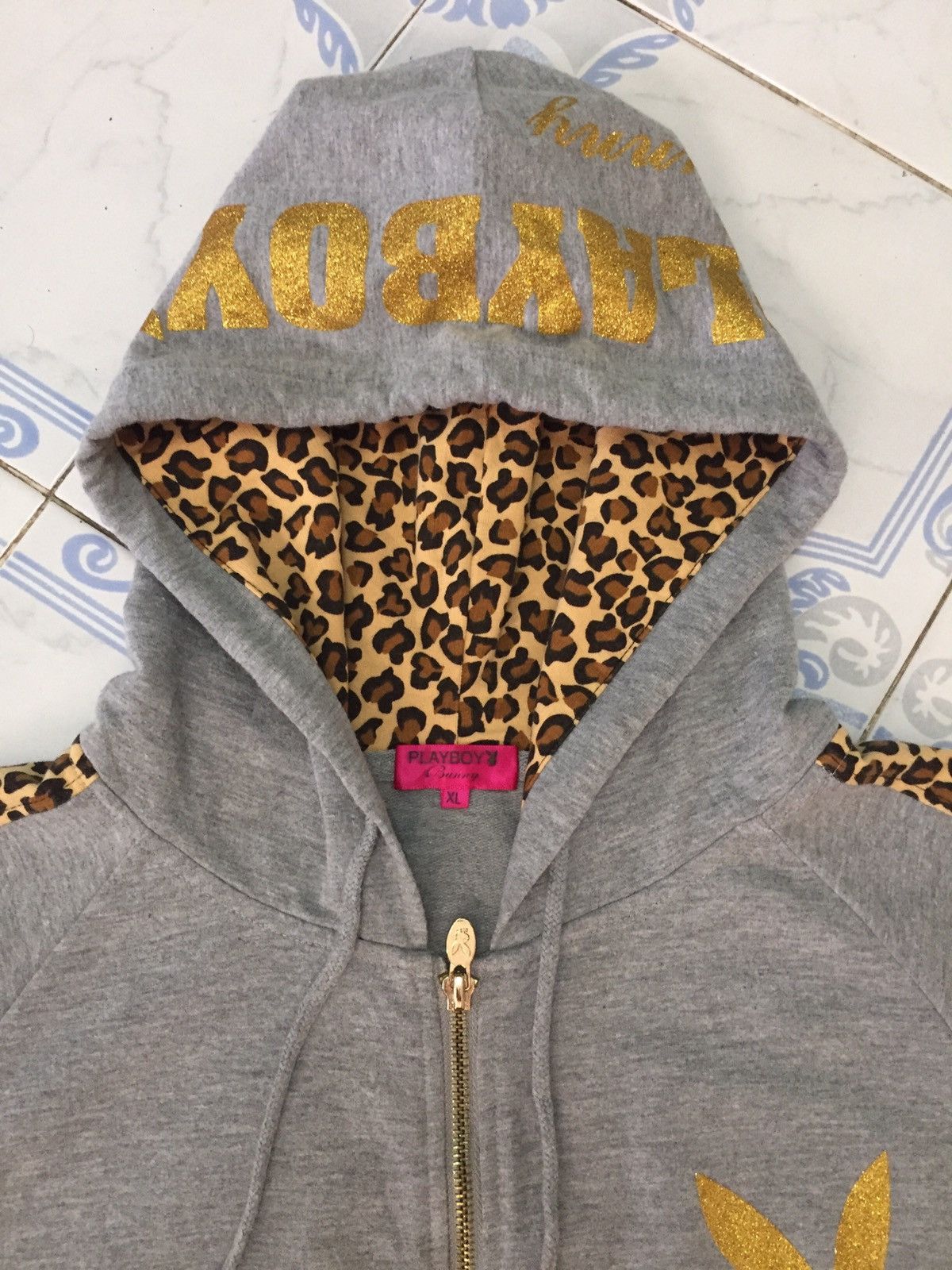 Playboy Playboy Bunny Leopard Printed Short Sleeve Zipper Hoodie Size US XL / EU 56 / 4 - 4 Thumbnail