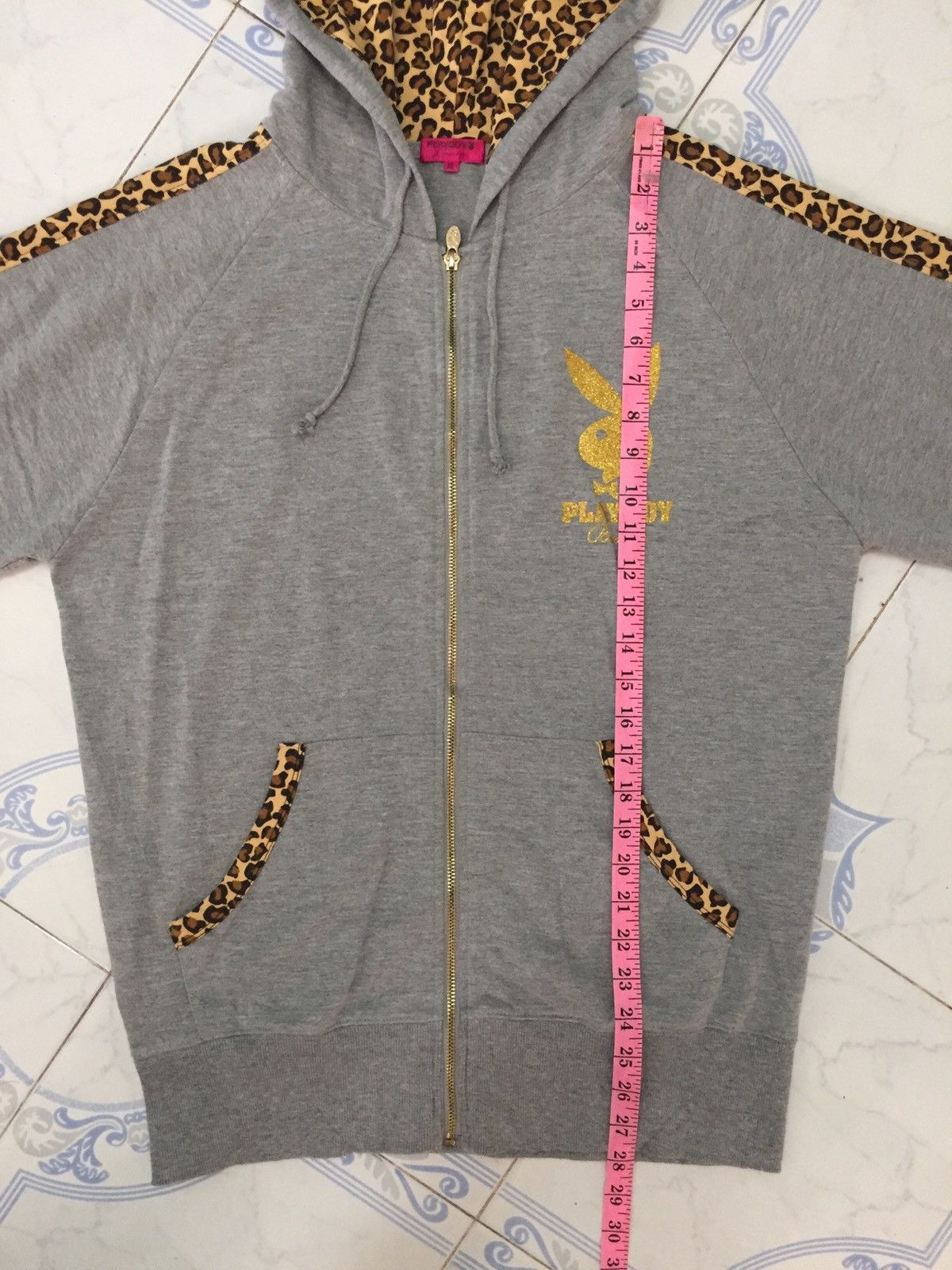 Playboy Playboy Bunny Leopard Printed Short Sleeve Zipper Hoodie Size US XL / EU 56 / 4 - 16 Thumbnail