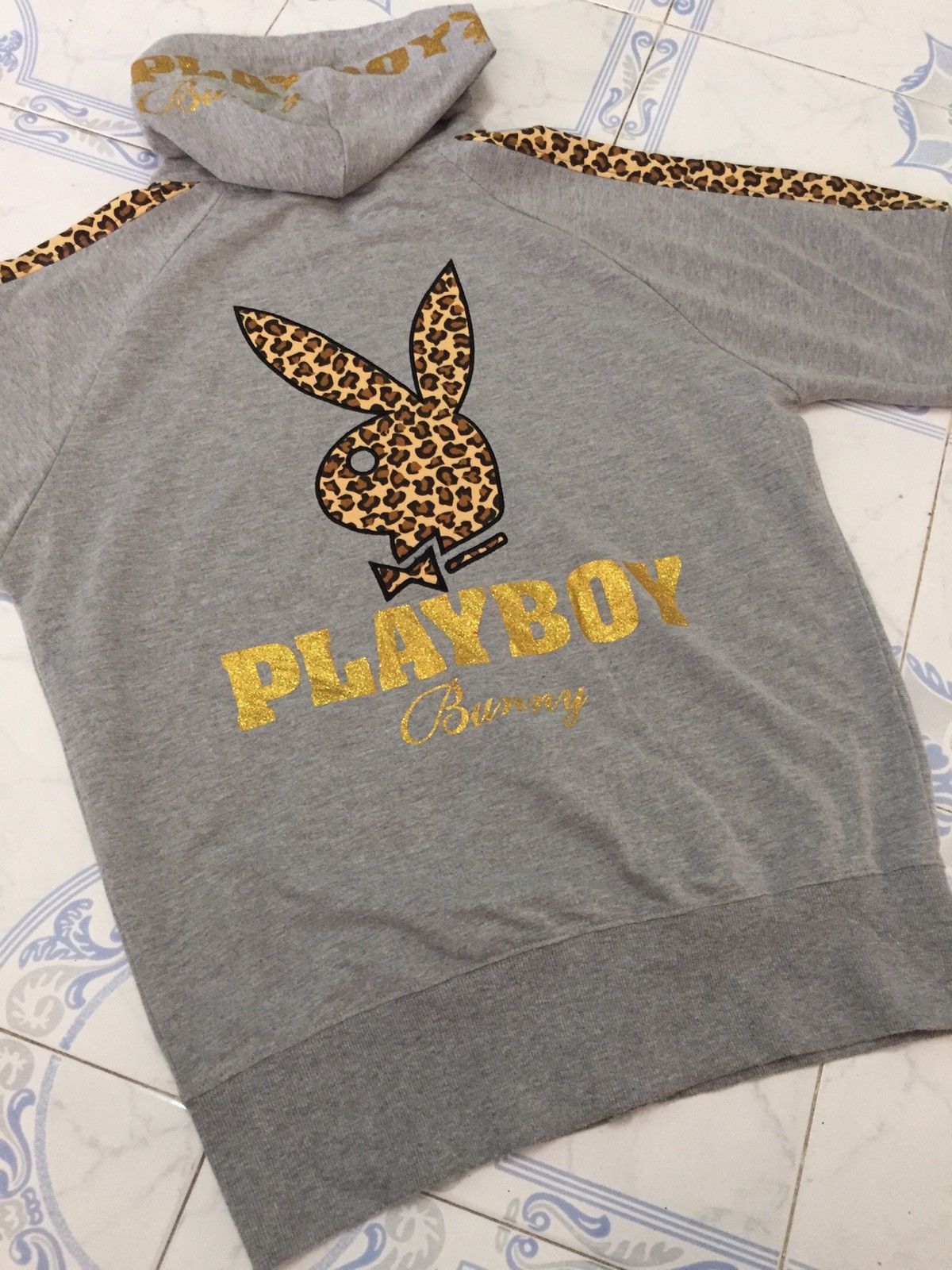 Playboy Playboy Bunny Leopard Printed Short Sleeve Zipper Hoodie Size US XL / EU 56 / 4 - 7 Thumbnail