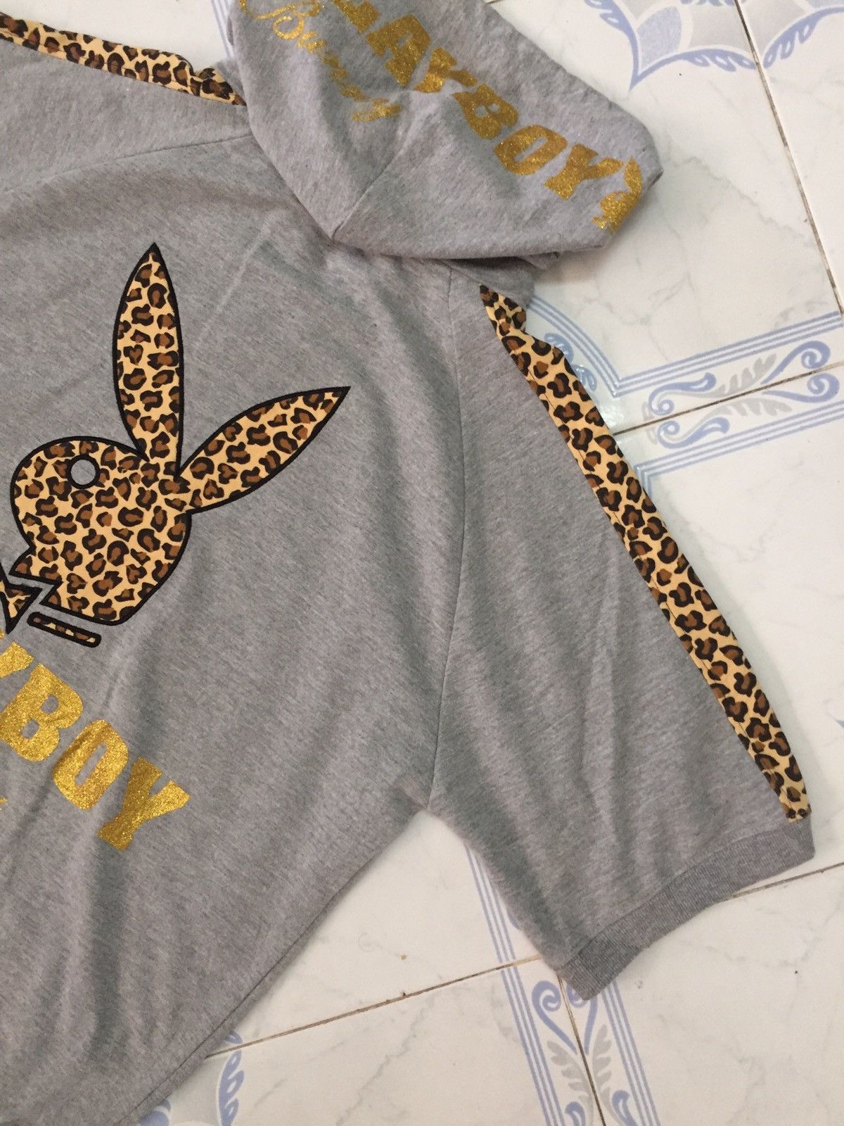 Playboy Playboy Bunny Leopard Printed Short Sleeve Zipper Hoodie Size US XL / EU 56 / 4 - 8 Thumbnail