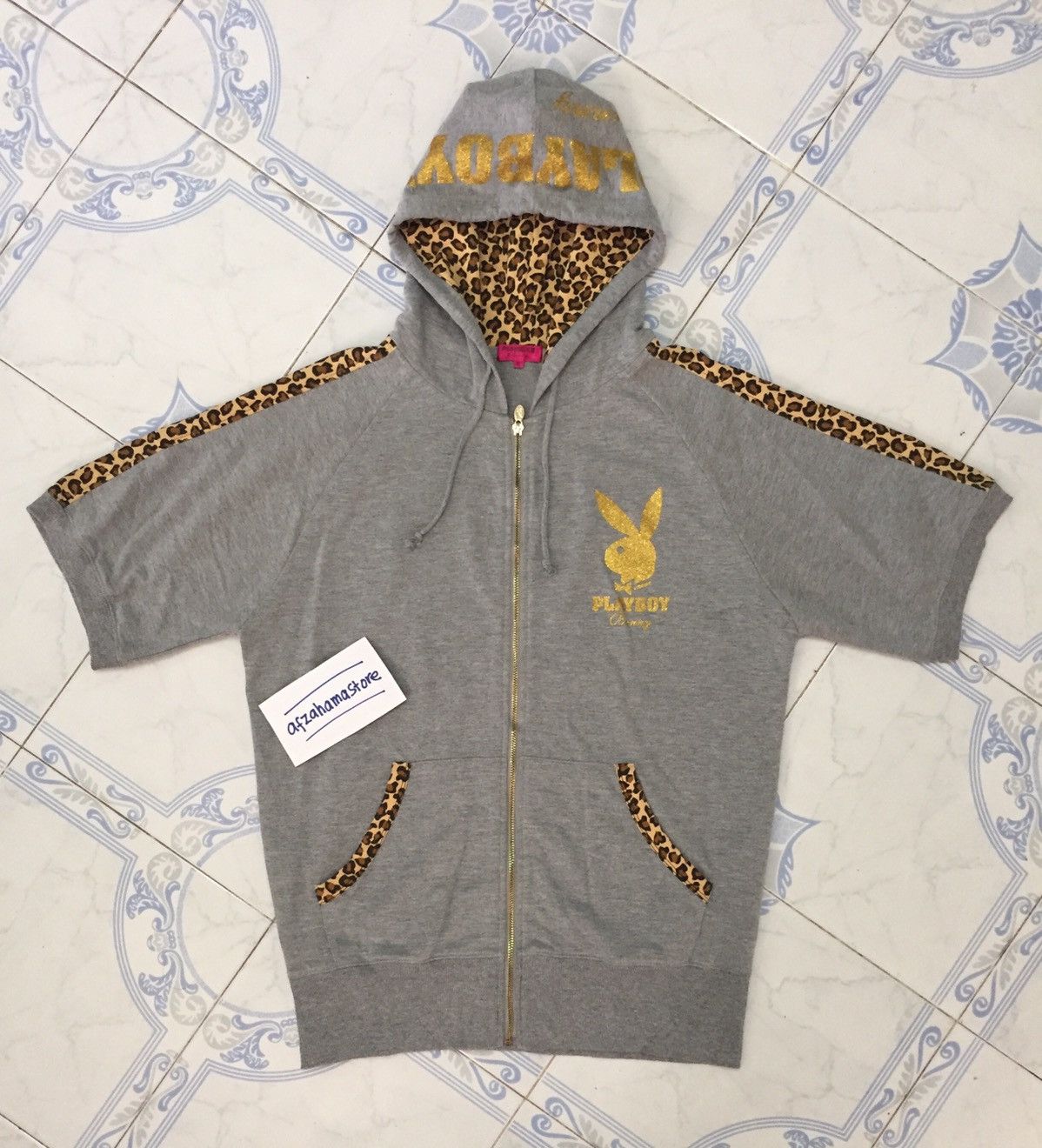 Playboy Playboy Bunny Leopard Printed Short Sleeve Zipper Hoodie Size US XL / EU 56 / 4 - 2 Thumbnail