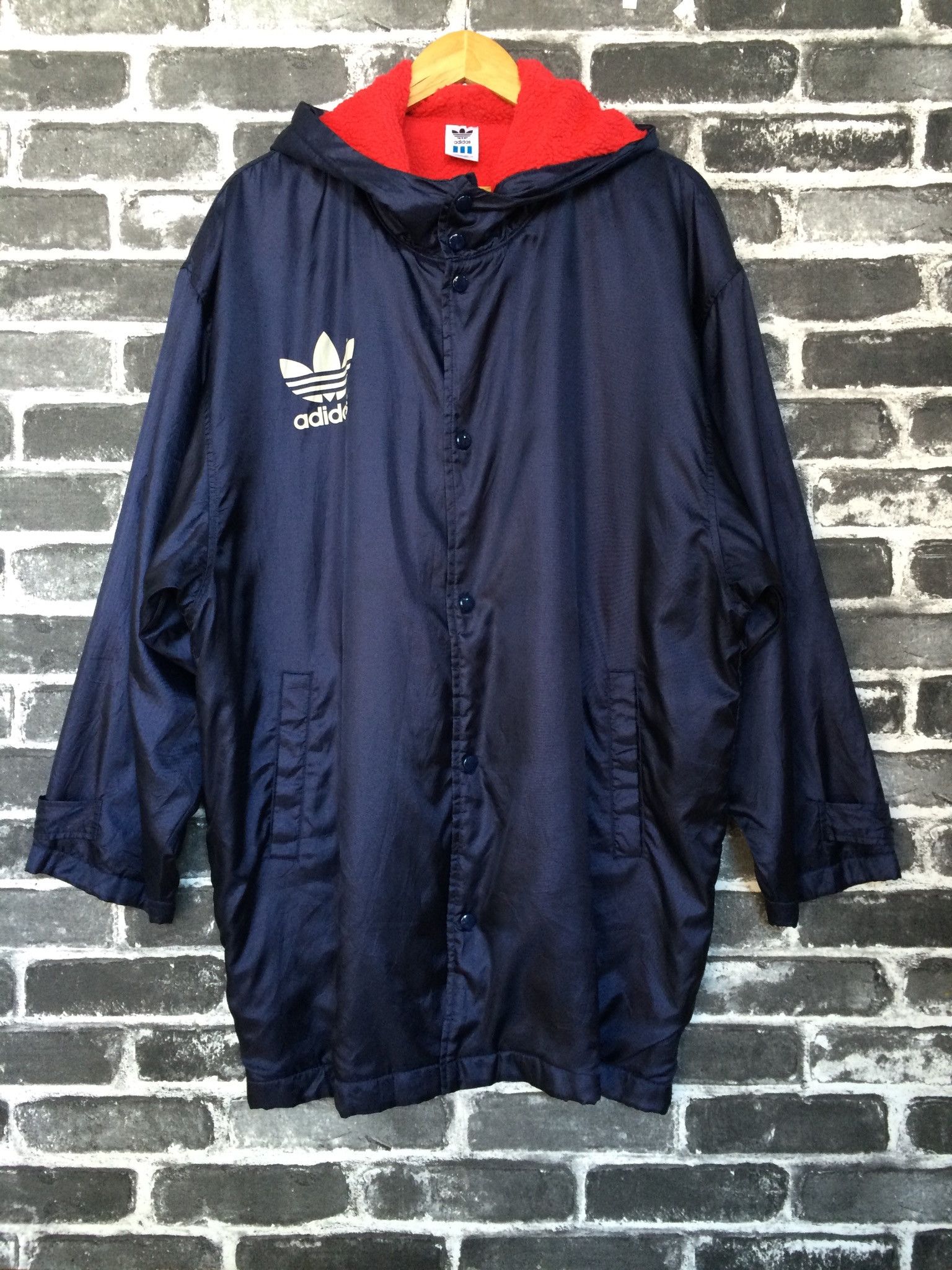 Vintage Adidas Trefoil Jacket Hoodie Parka Snap Button Nylon
