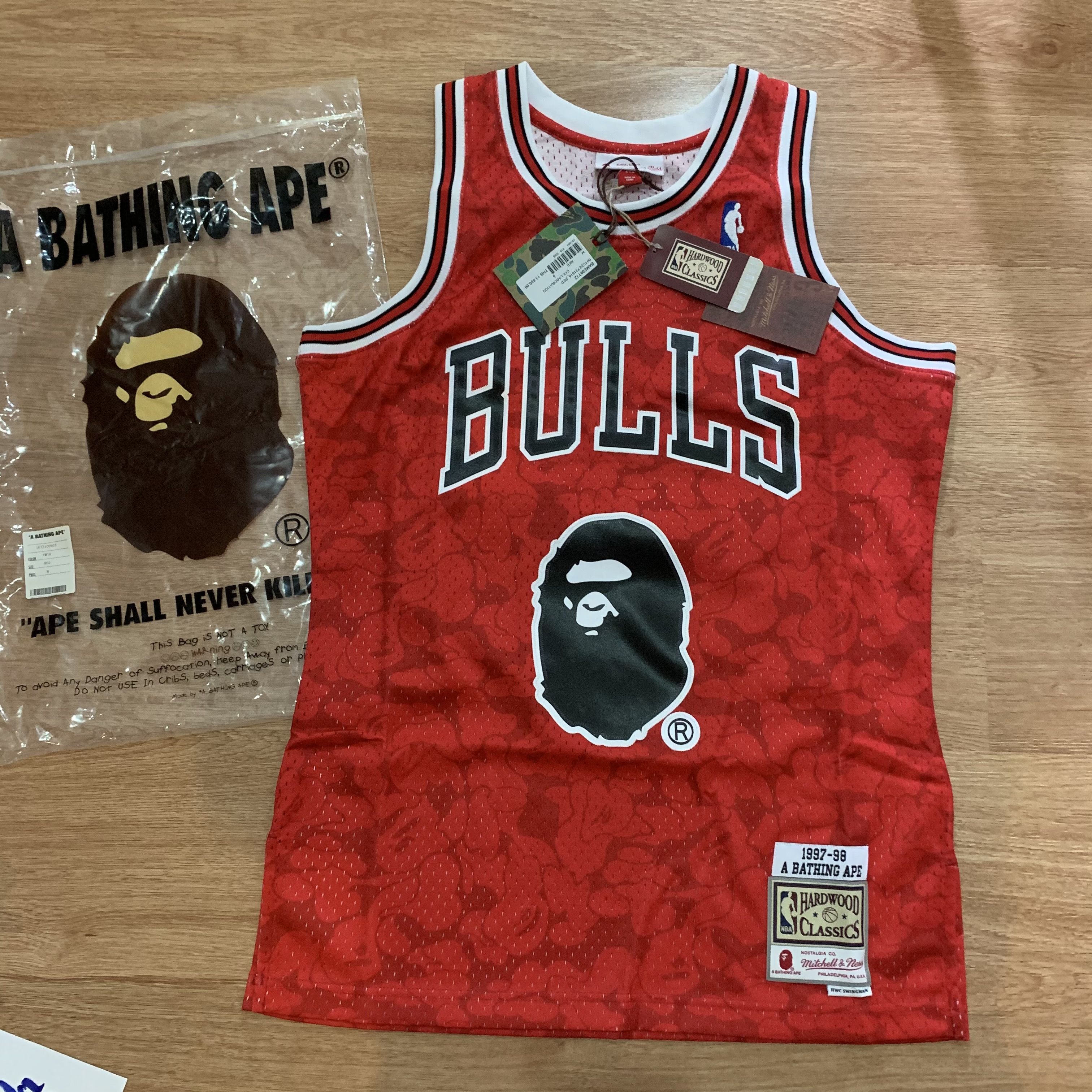 Bape Bape Mitchell u0026 Ness Chicago Bull Jersey | Grailed