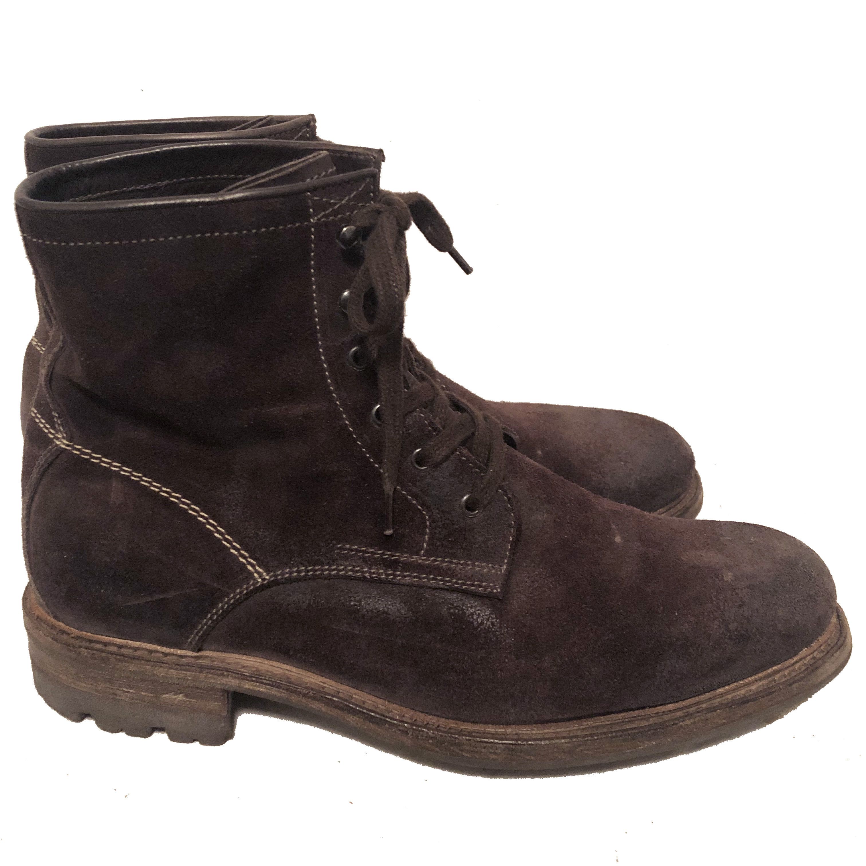 n.d.c. made by hand $595 N.D.C. Men's Distressed Dk Brown Suede Ankle Boots Size US 11 / EU 44 - 1 Thumbnail