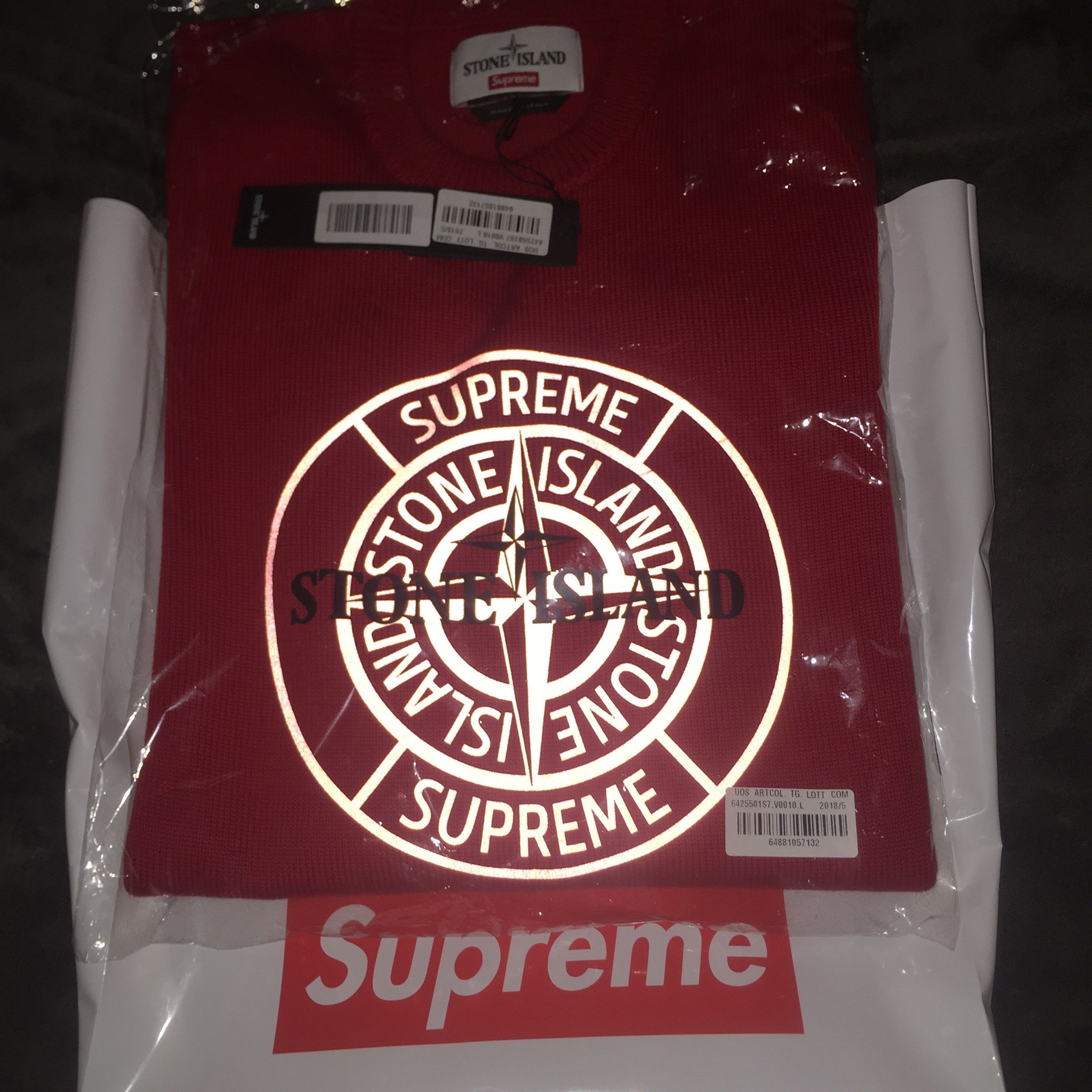 Supreme Supreme x Stone Island Reflective Compass Sweater | Grailed