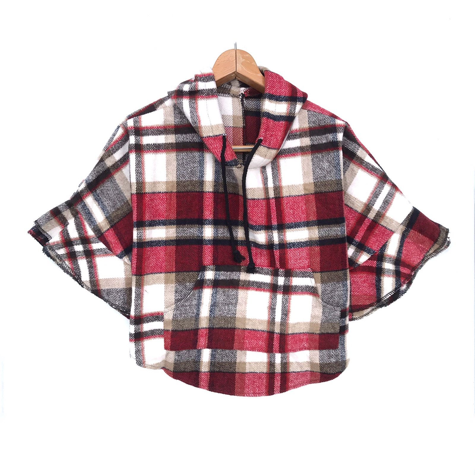 Handmade Japan Traditional Wear Red Tartan Cashmere Cloak Hoodies Size US M / EU 48-50 / 2 - 1 Thumbnail