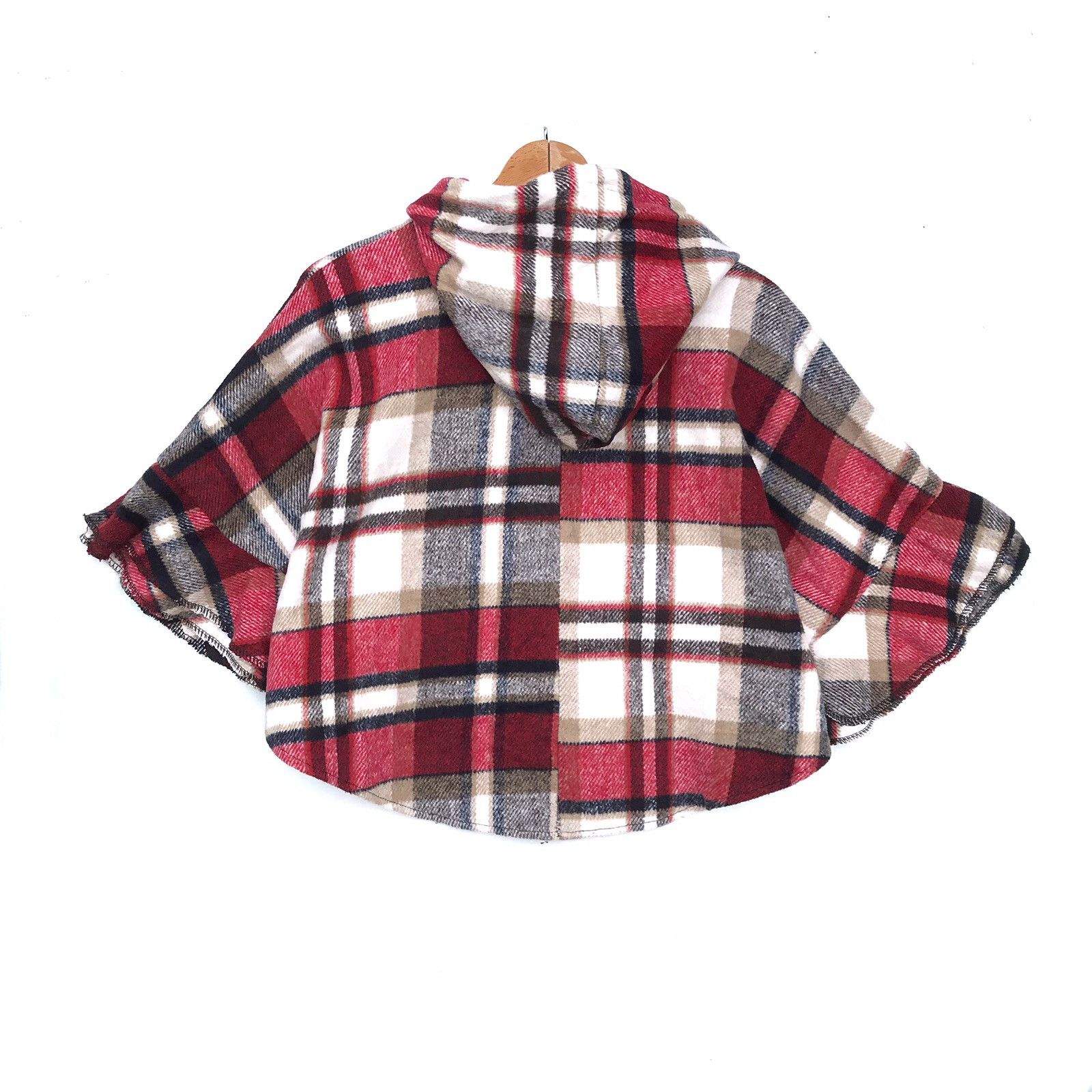 Handmade Japan Traditional Wear Red Tartan Cashmere Cloak Hoodies Size US M / EU 48-50 / 2 - 2 Thumbnail