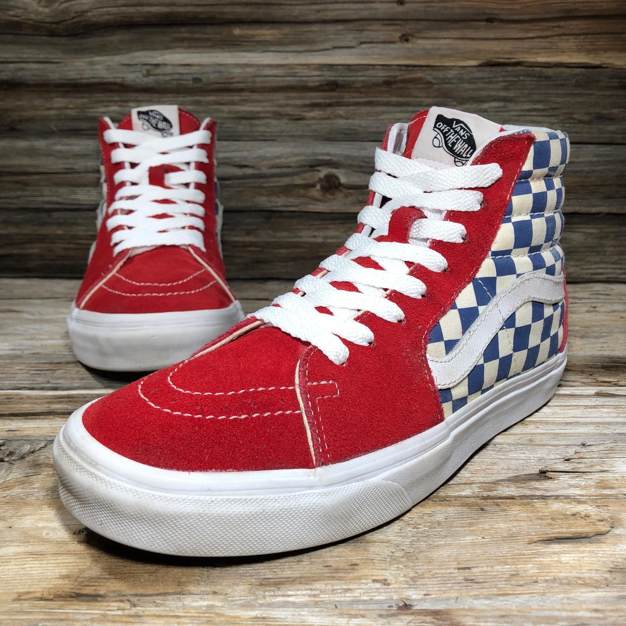 Vans Red Blue Hightop Checkerboard Sneakers Women 9.5