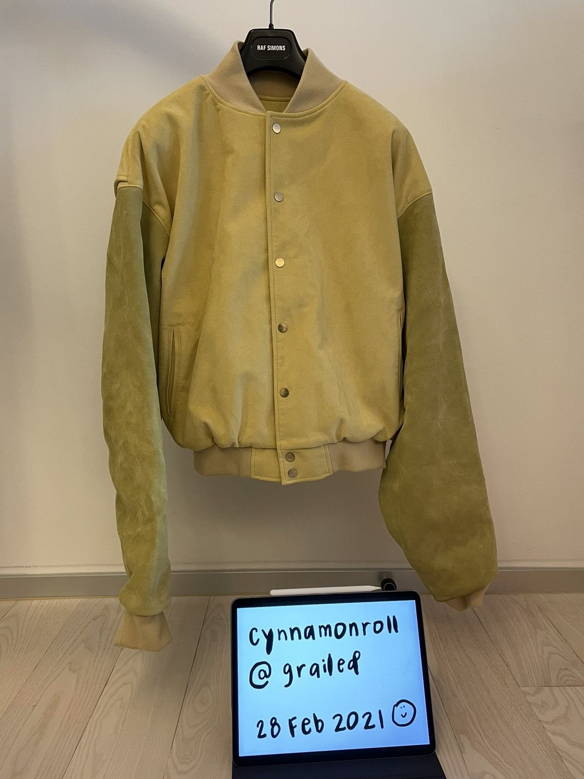 Fear of God FEAR OF GOD YELLOW SUEDE VARSITY BOMBER JACKET | Grailed