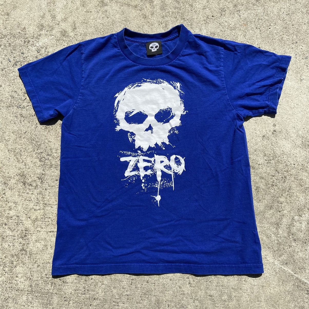 Vintage Zero Skateboards TShirt Blue Skull Youth Medium/Adult Small