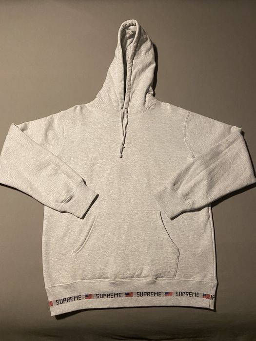 Supreme Supreme American Flag Rib Logo Hoodie Sweatshirt Grey FW15