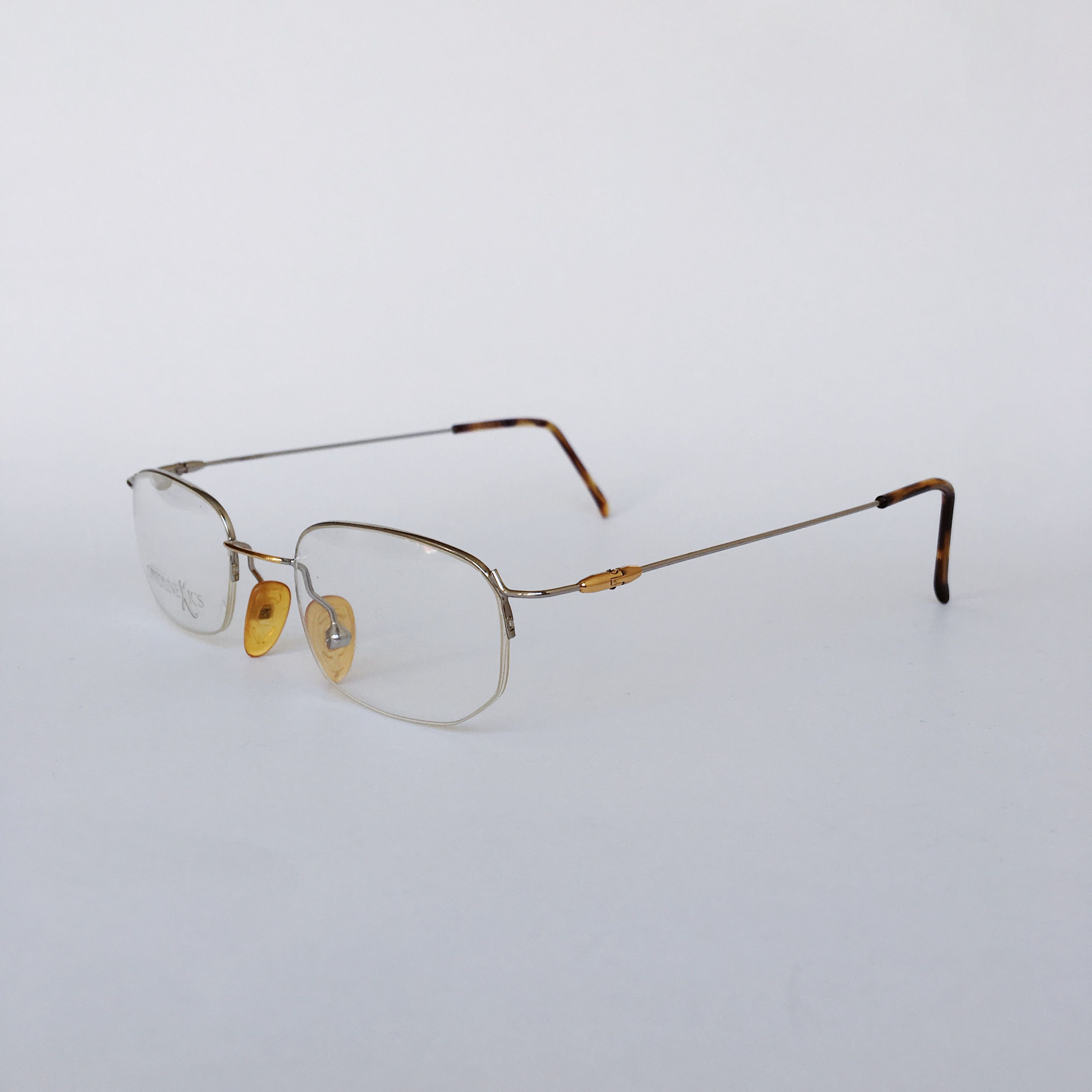 Vintage OPTOLINE Vintage Square Eyeglasses Half Rimmed Silver Gold Size ONE SIZE - 2 Thumbnail