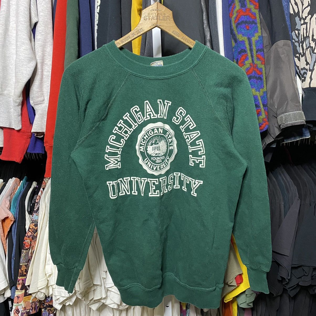 70s Champion Blue Bar Michigan State University Crewneck