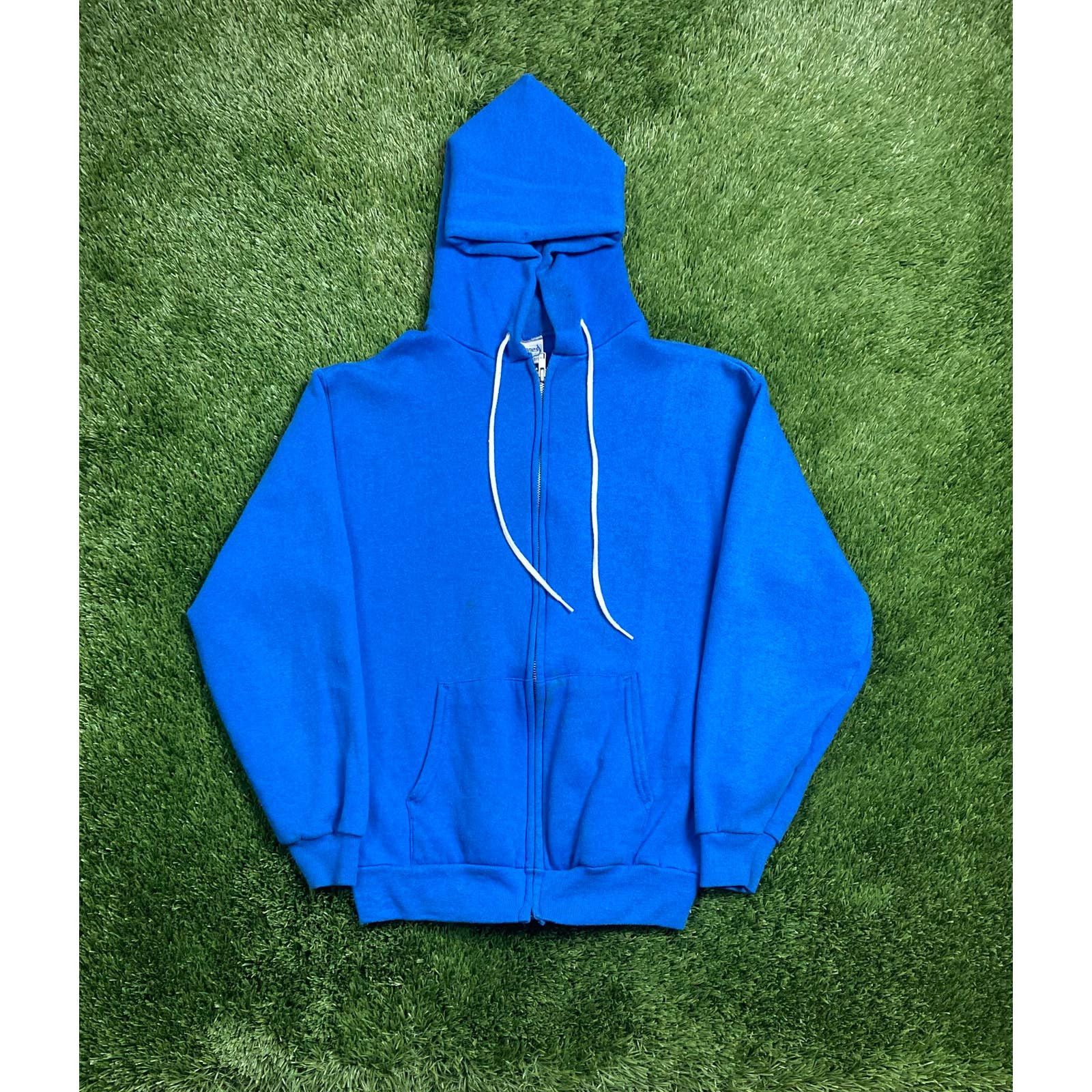 Hanes 80s Blank Hanes Made In USA Blue Zip Up Hoodie Grailed