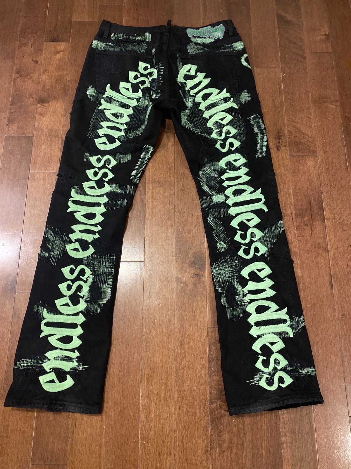 Vlone Endless Denim black/green denim jeans Grailed