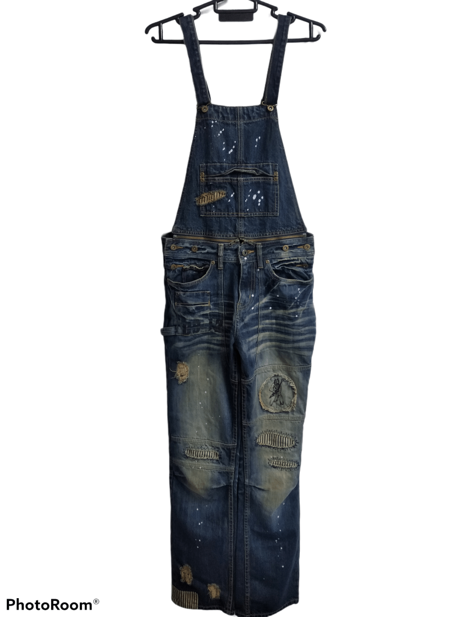 image of Distressed Denim x Overalls Livertinf Tokyo Underground Overalls Nice Design in Blue Distressed (Si