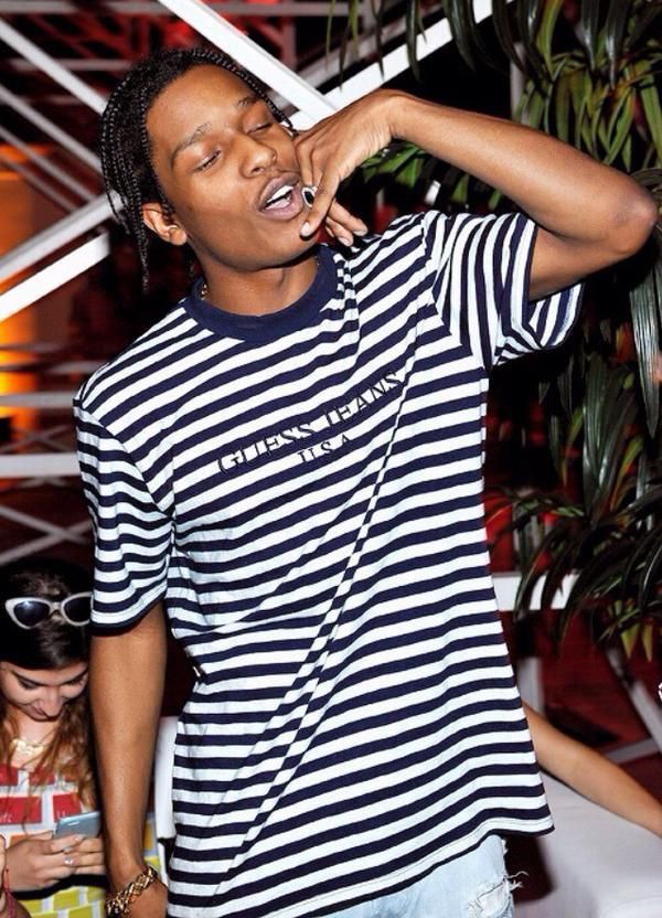 Asap Rocky Guess Collab Navy Striped Tee