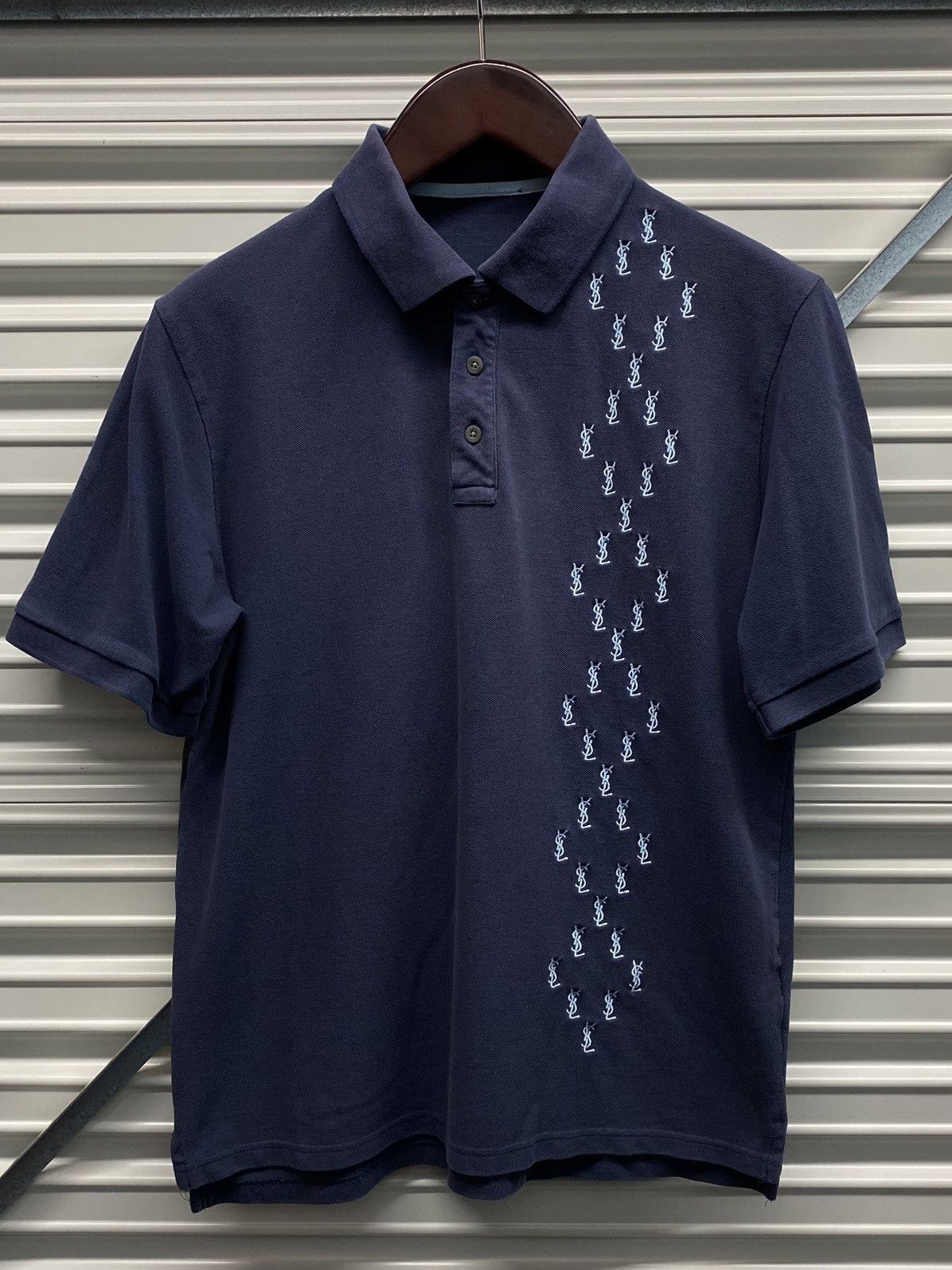 Yves Saint Laurent Yves Saint Laurent YSL Repeat Logo Navy Blue Polo ...