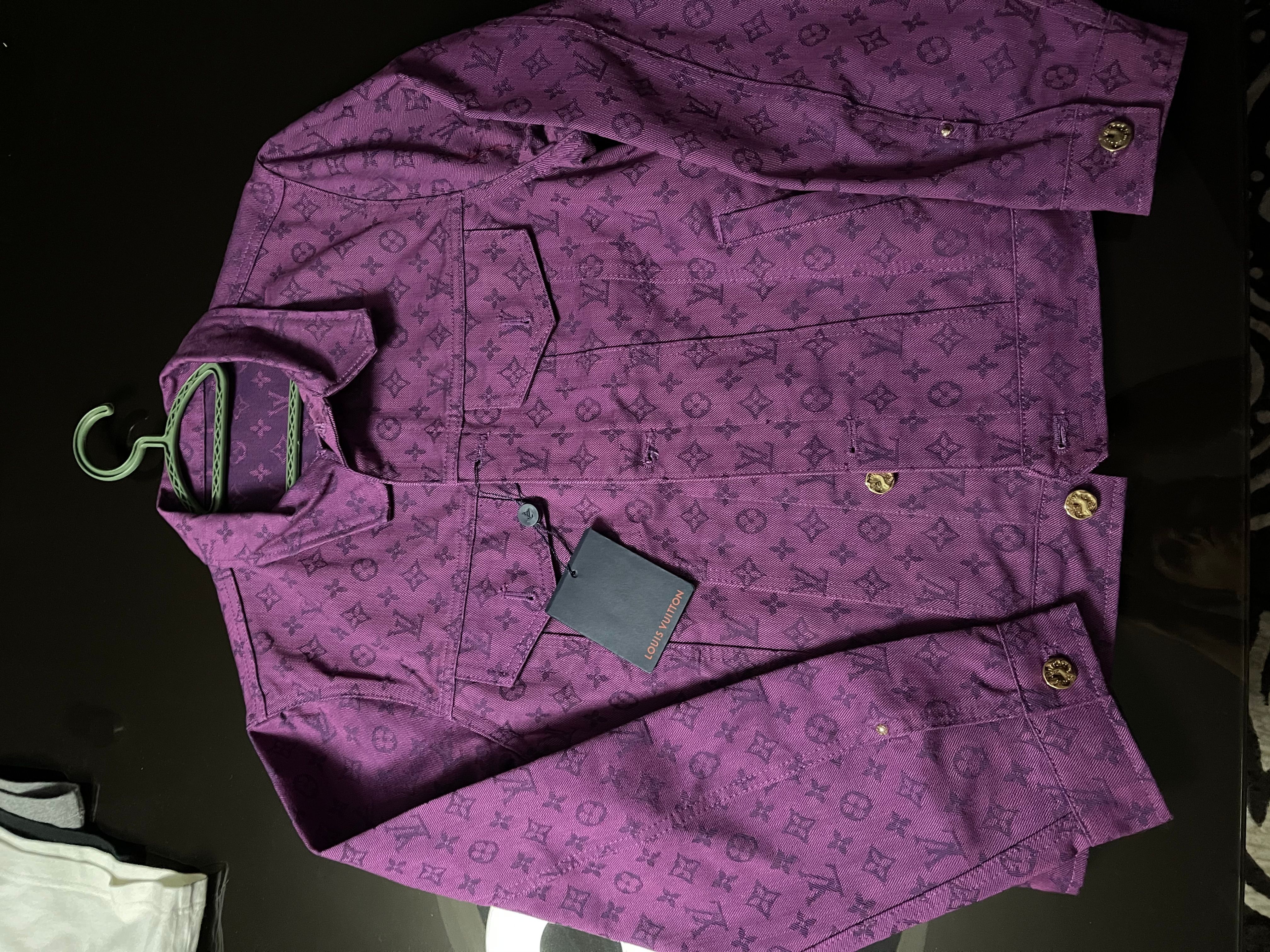Louis Vuitton Purple Monogram Denim Button Up Jacket size 52 at