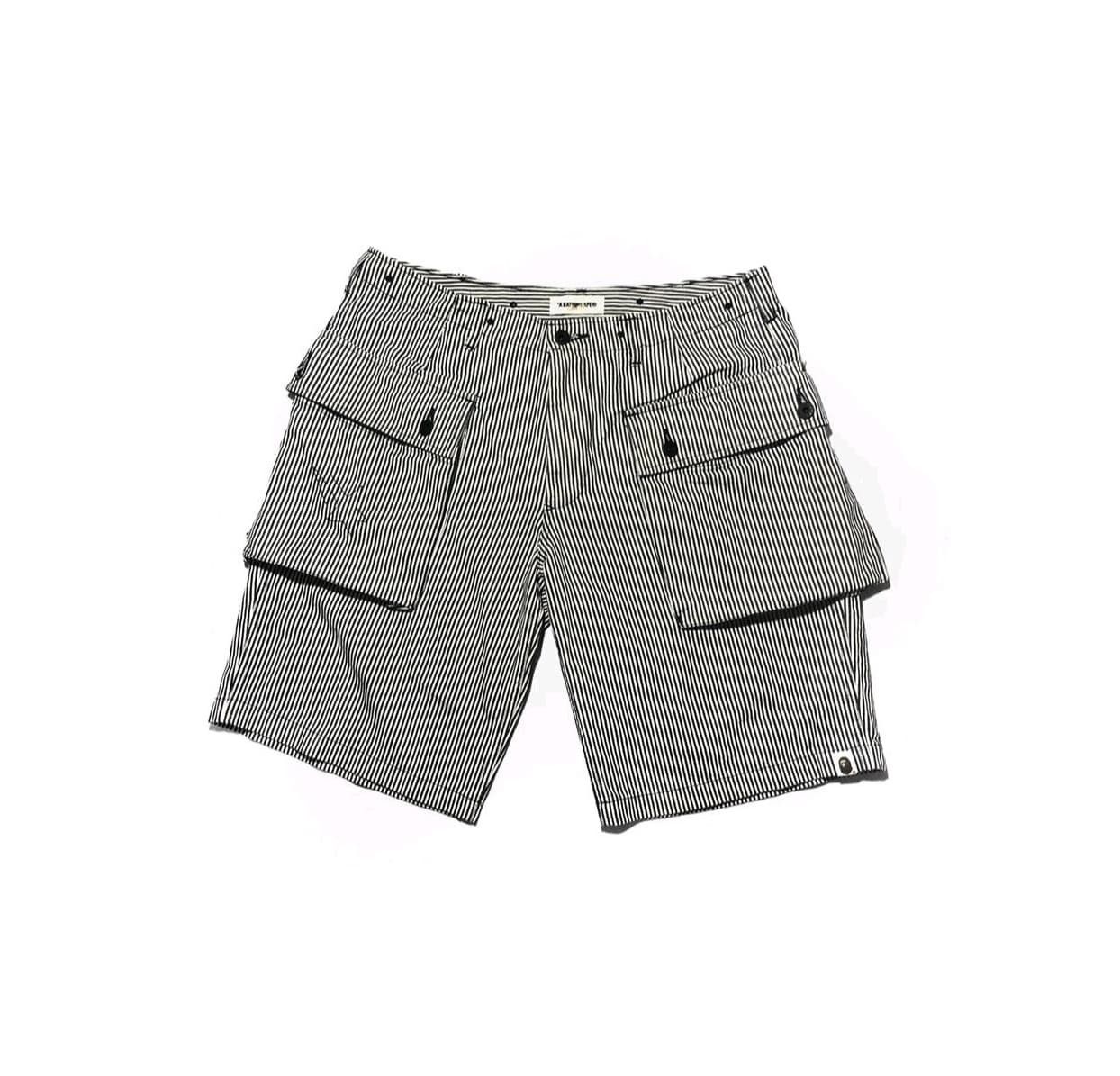 Bape Bape Monkey Cargo Hickory Stripe shorts Size US 34 / EU 50 - 1 Thumbnail
