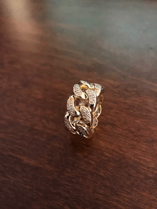 Jewelry 14k Gold Diamond Iced Out Cuban Link Ring Size ONE SIZE - 1 Thumbnail
