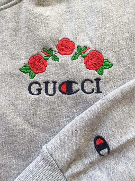 Gucci champion hoodie real vs clearance fake