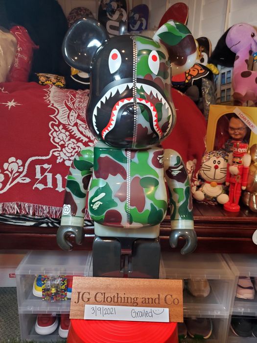 Bape Bearbrick x BAPE ABC Camo Shark 1000% Clear Green | Grailed