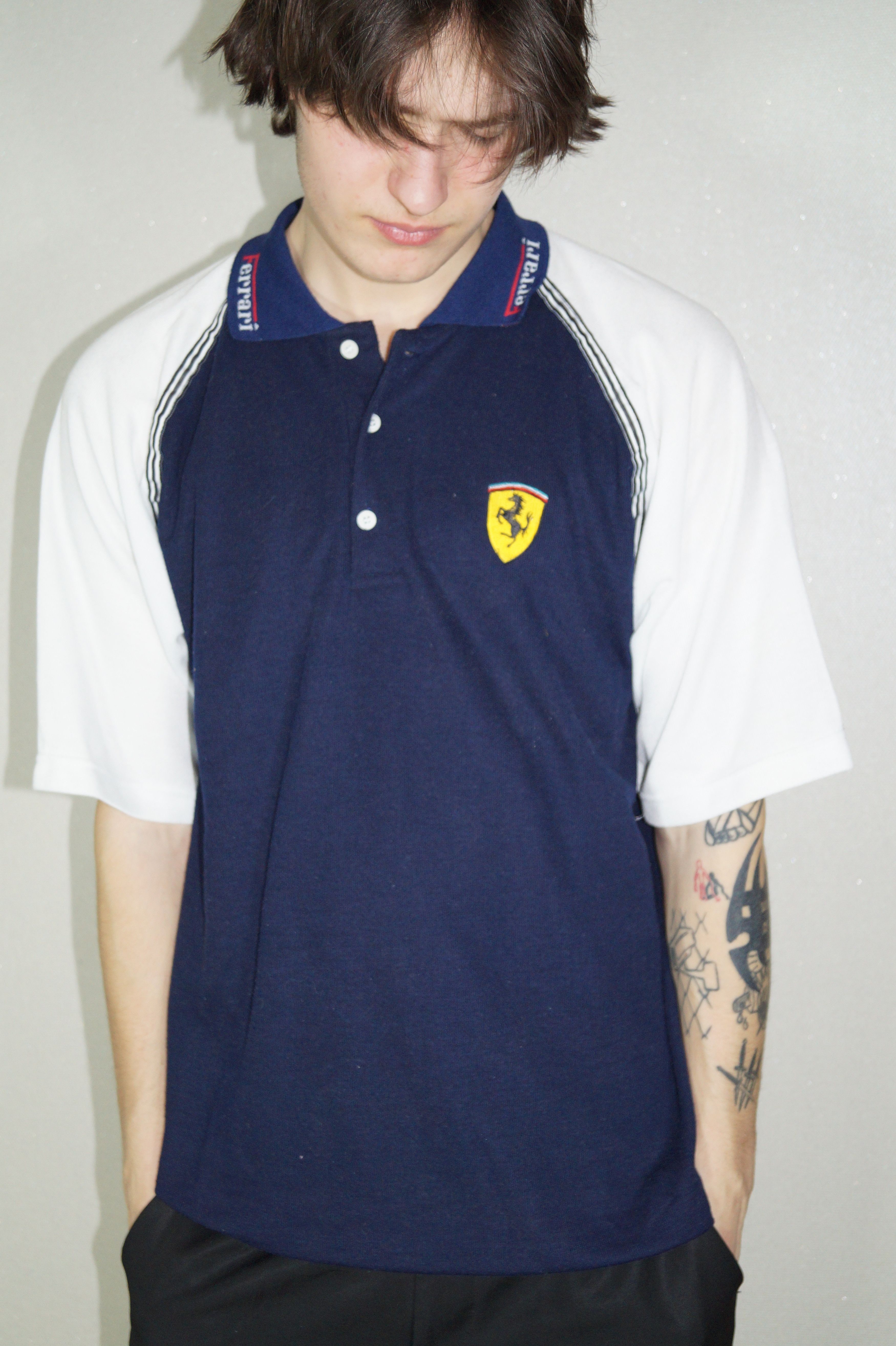 Ferarri Vintage Shirt : Vintage Ferarri Michael Schumacher Zip Polo Shirt 90’s