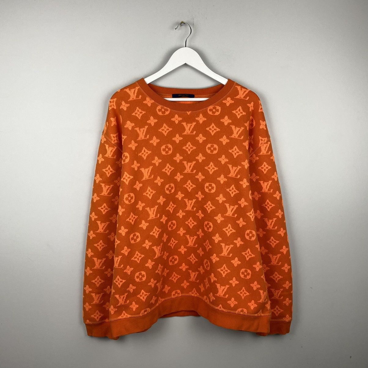 image of Authentic Louis Vuitton Full Jacquard Monogram Jumper in Orange, Men's (Size 2XL)