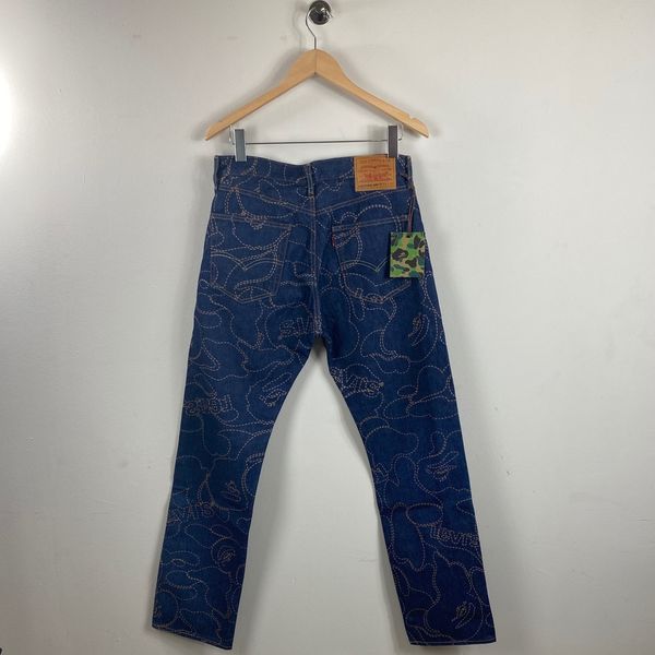 Bape Bape x Levi’s Camo 501 93 Model Indigo Jeans | Grailed