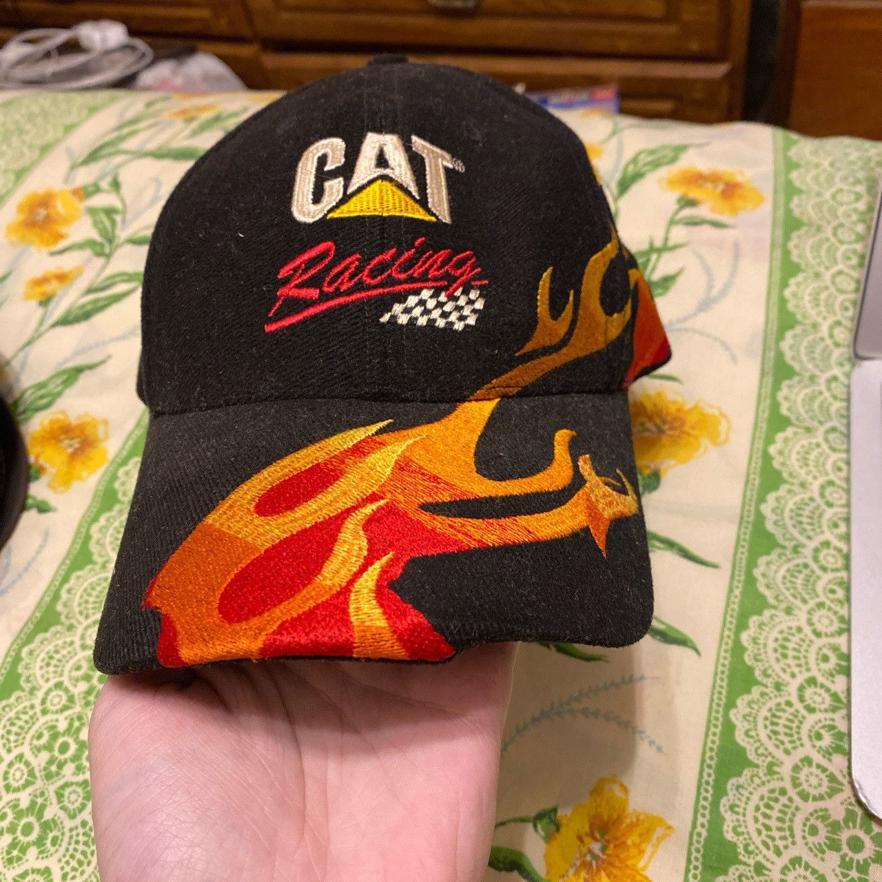 Vintage cat racing flame Velcro strap hat