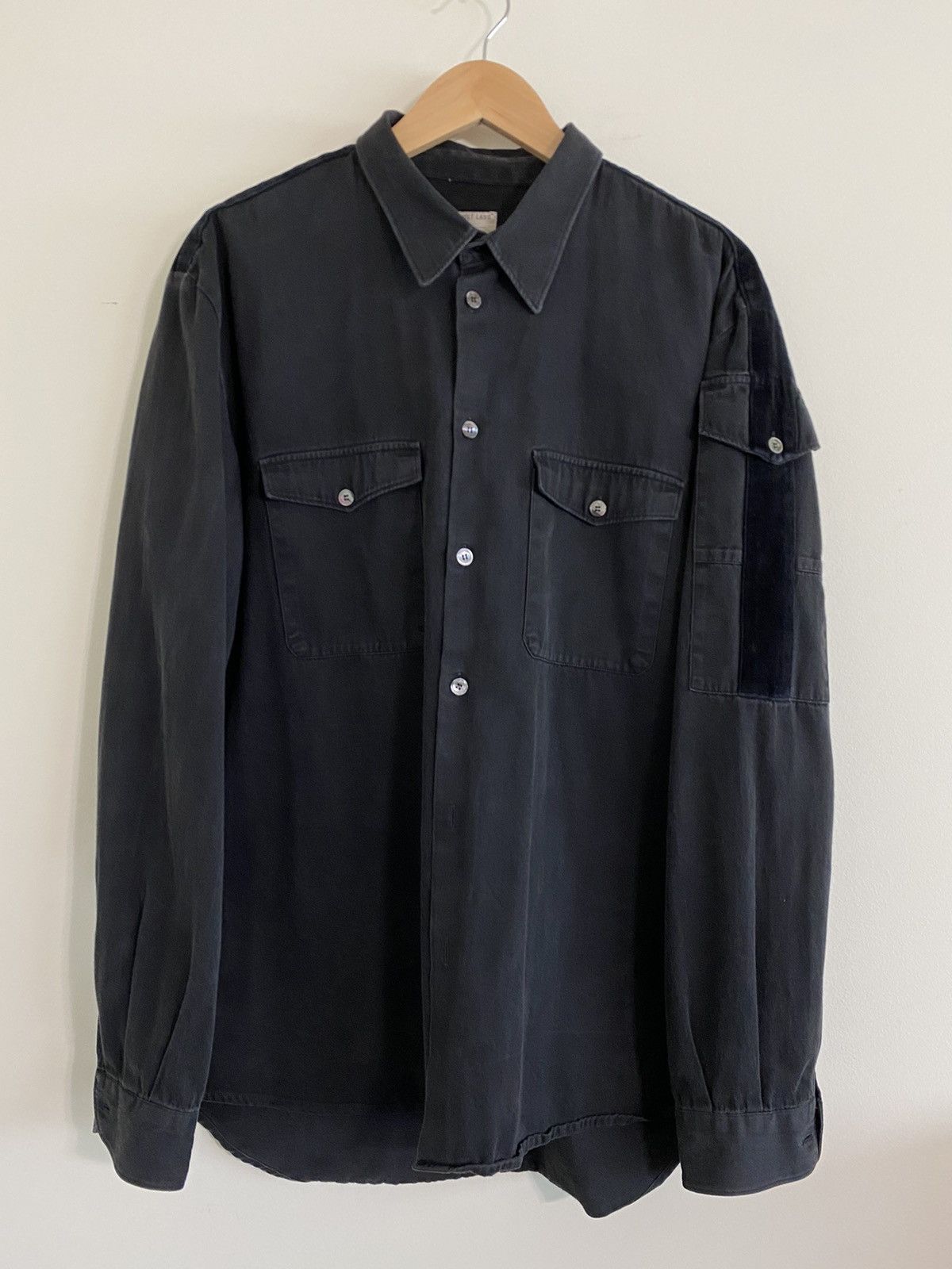 Helmut Lang Vintage 1997 Velvet Stripe Military Shirt | Grailed