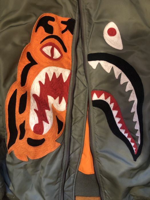 Bape Bape Half Shark Half Tiger Split MA1 Bomber Flight | Grailed